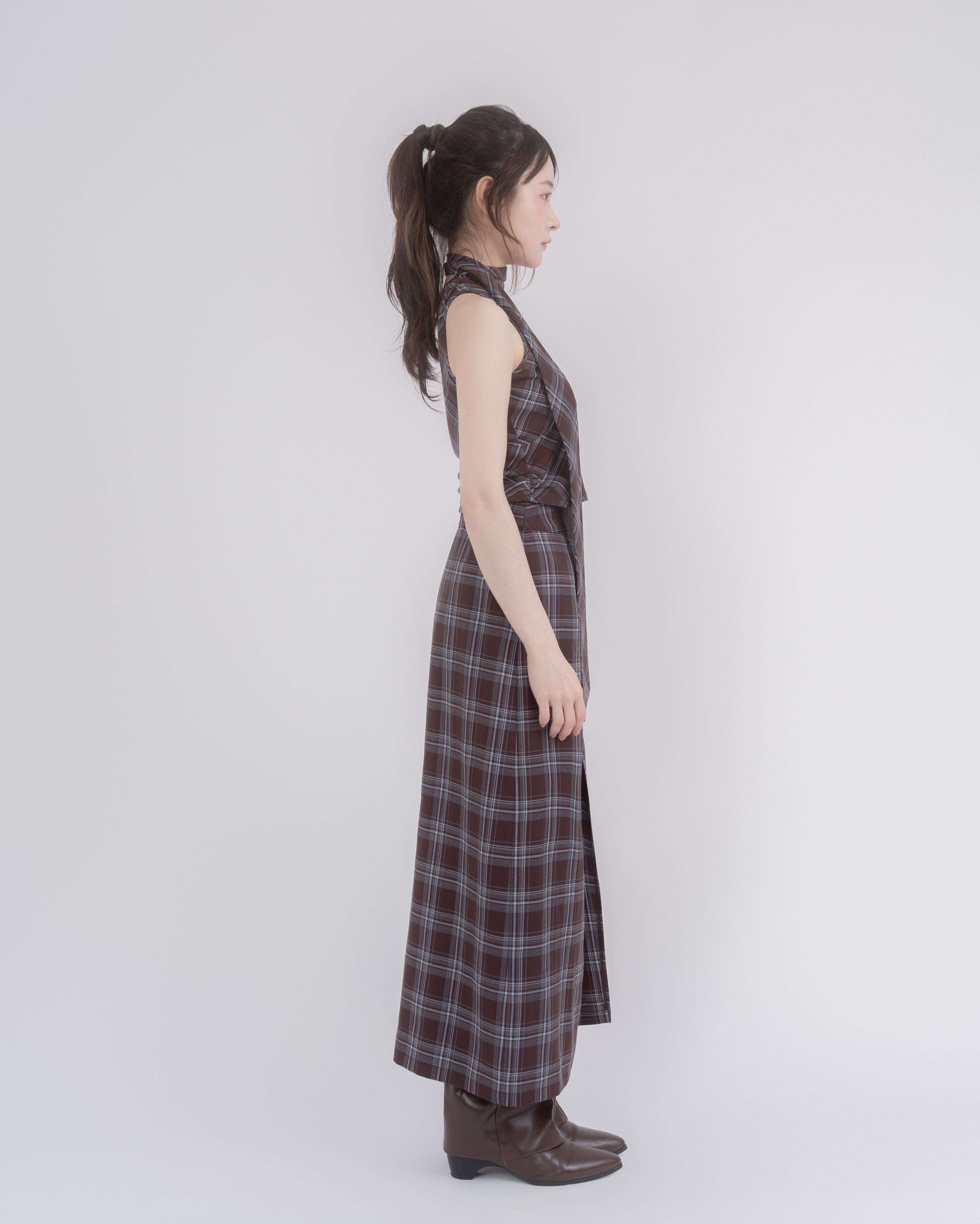 アシメトップススリットスカートチェックセットアップ