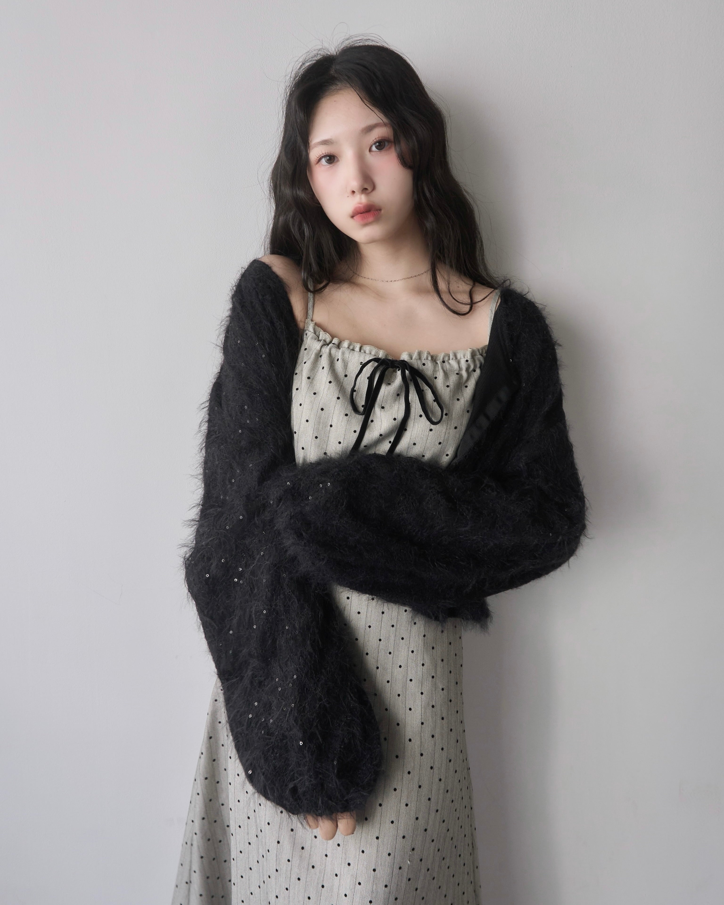 圆点蕾丝拼接吊带连衣裙