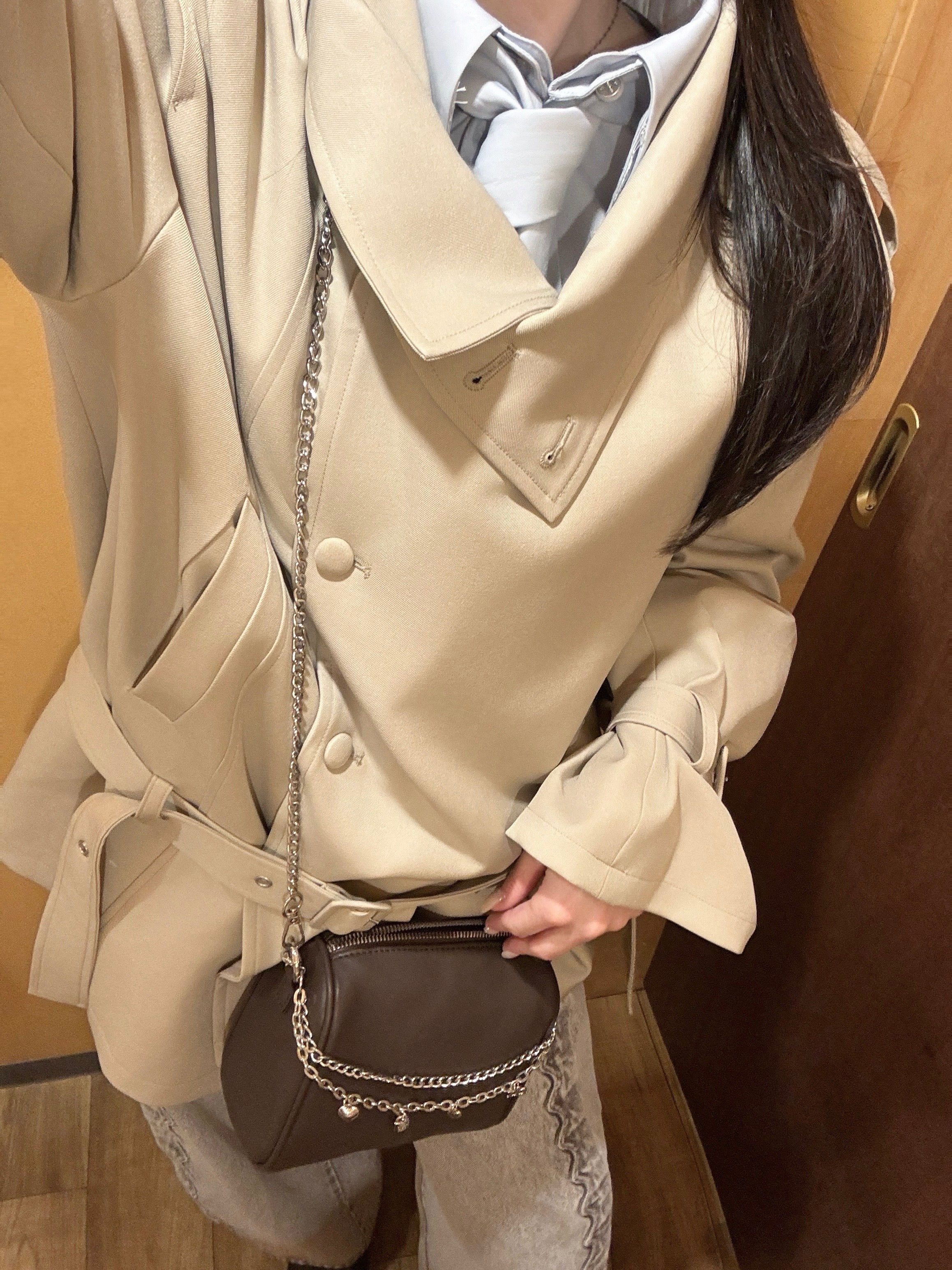 2wayスタンドカラーショートトレンチコート