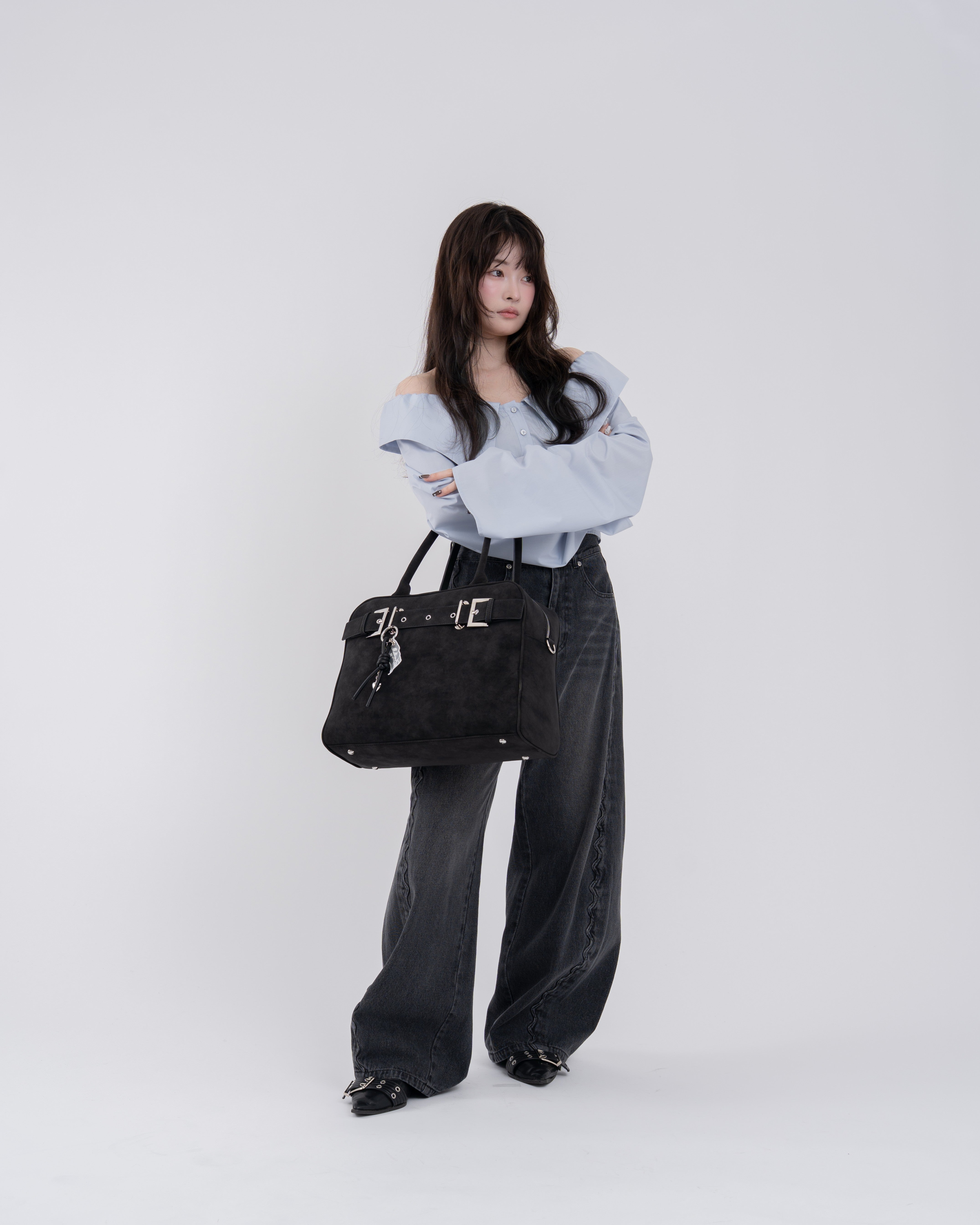 A4スウェードライクベルトボストンバッグ