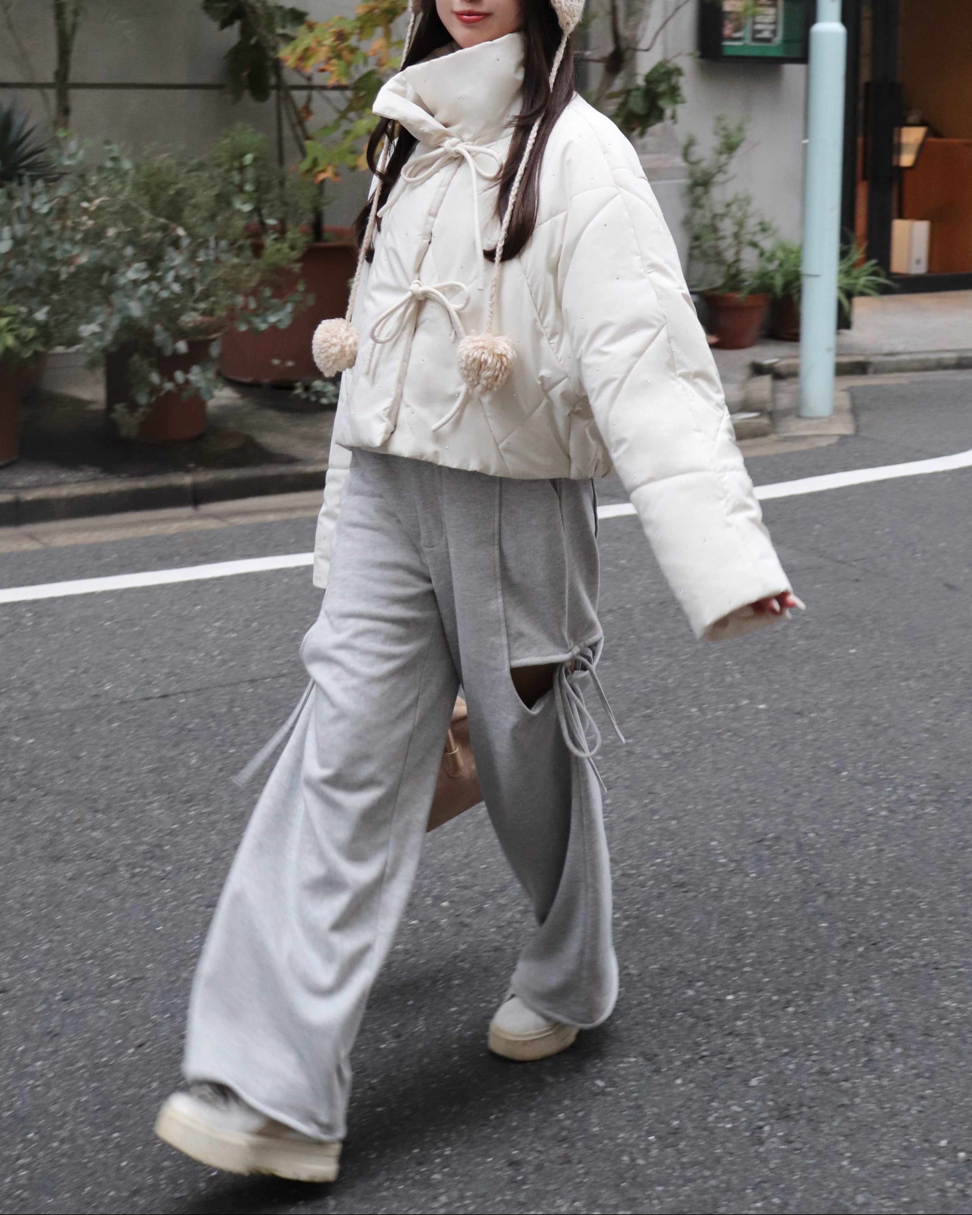 bijou ribbon quilted coat