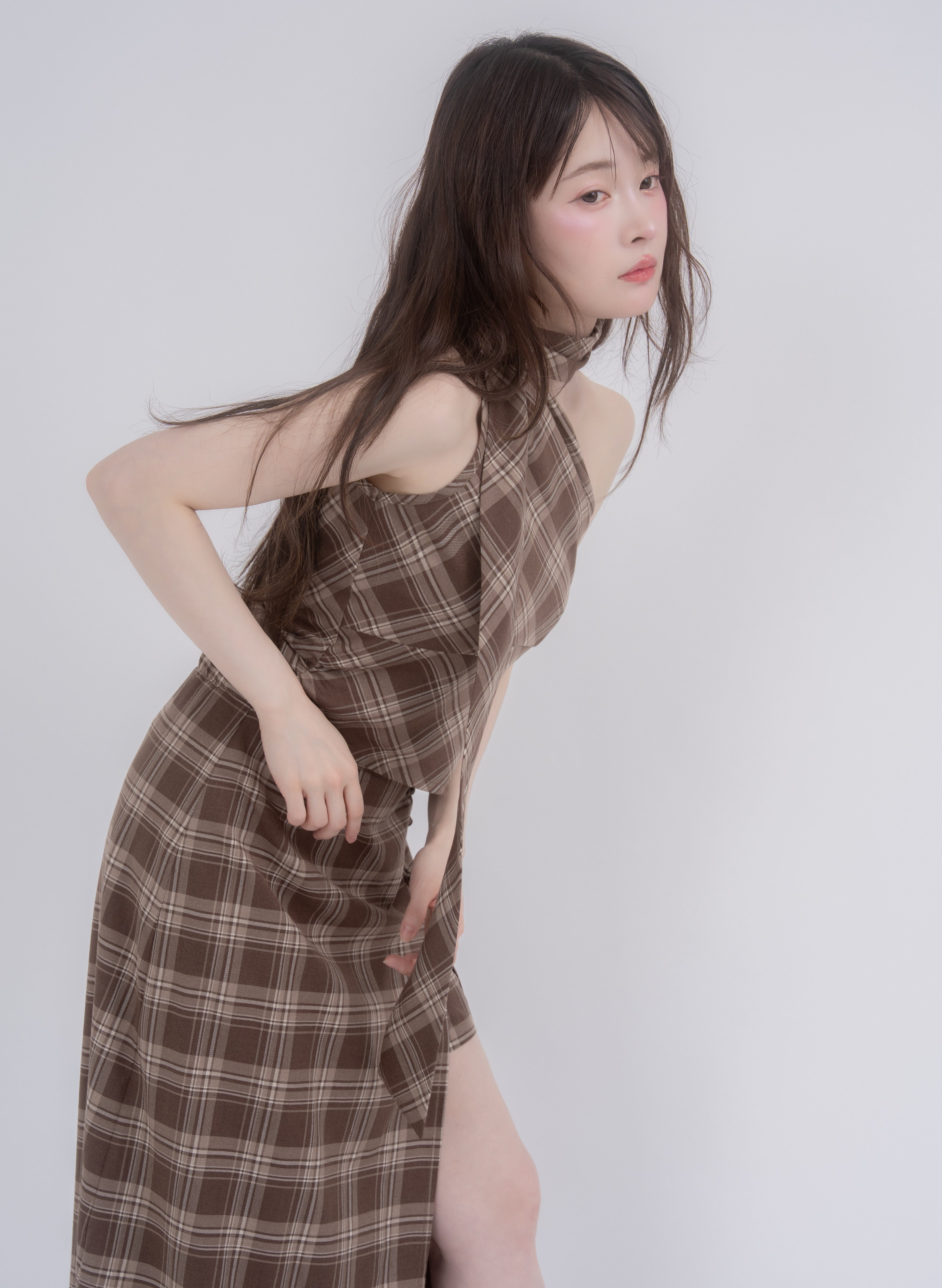 アシメトップススリットスカートチェックセットアップ