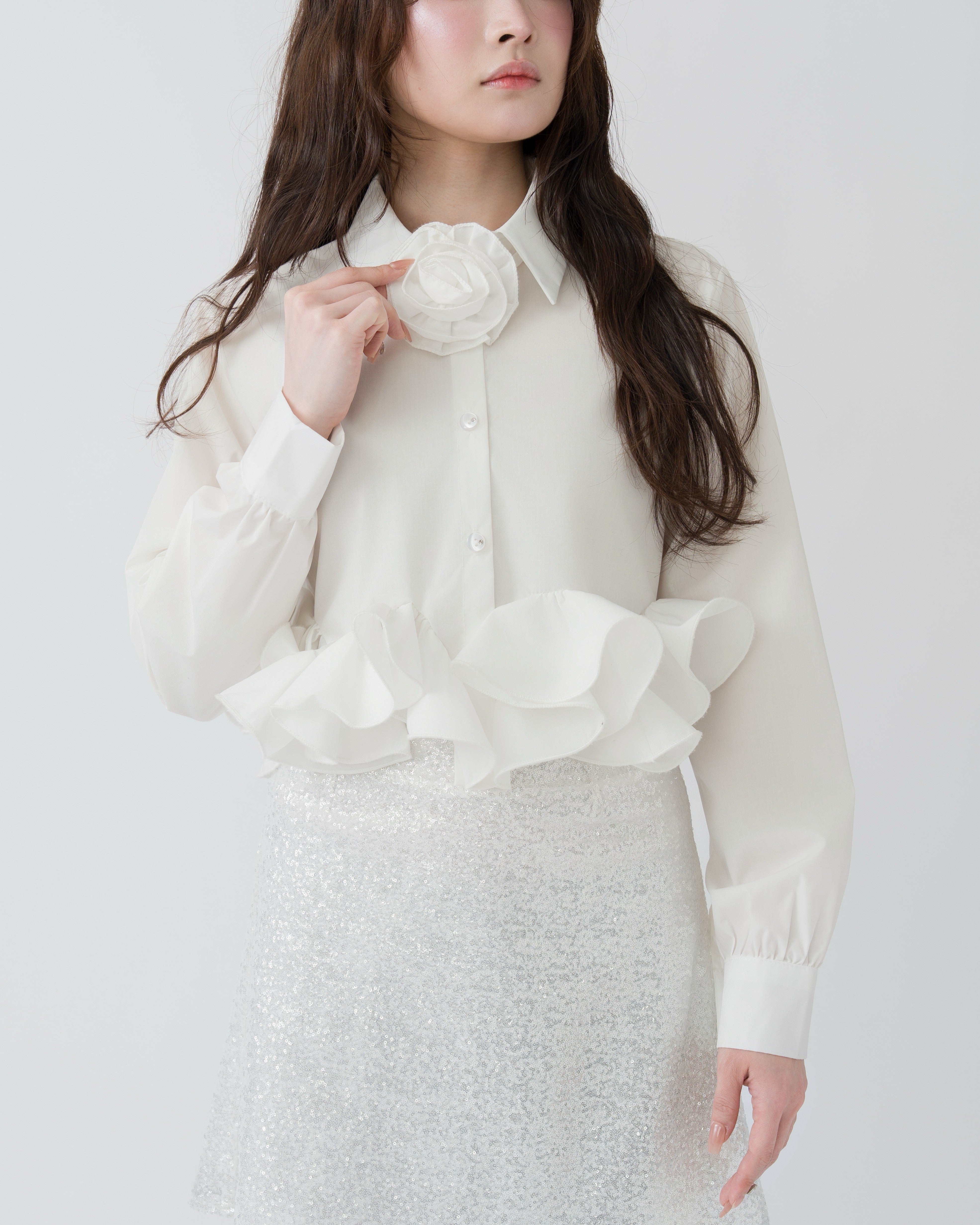 ローズチョーカーフリルシャツブラウス