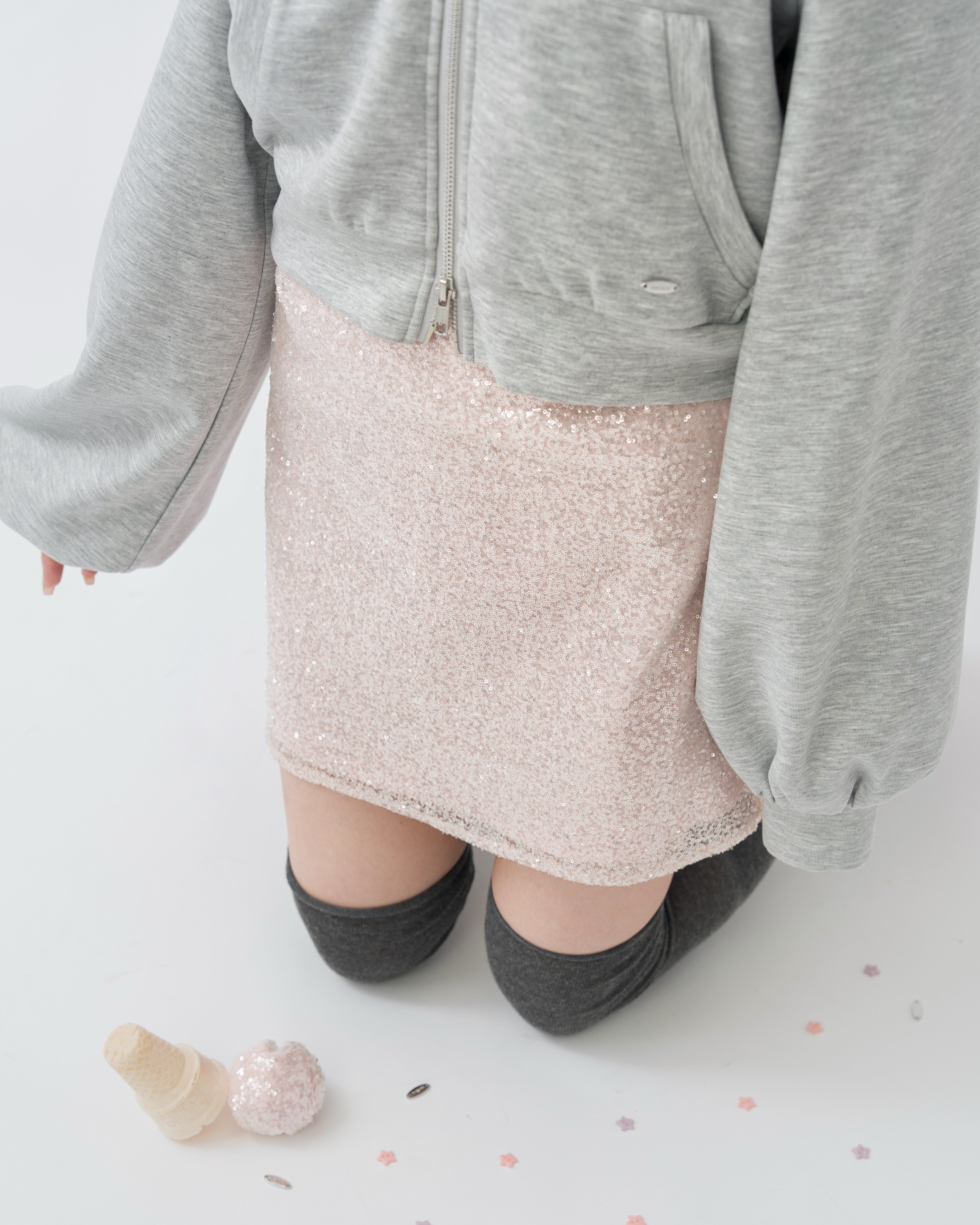 ダブルジップオフショルフリルスウェット