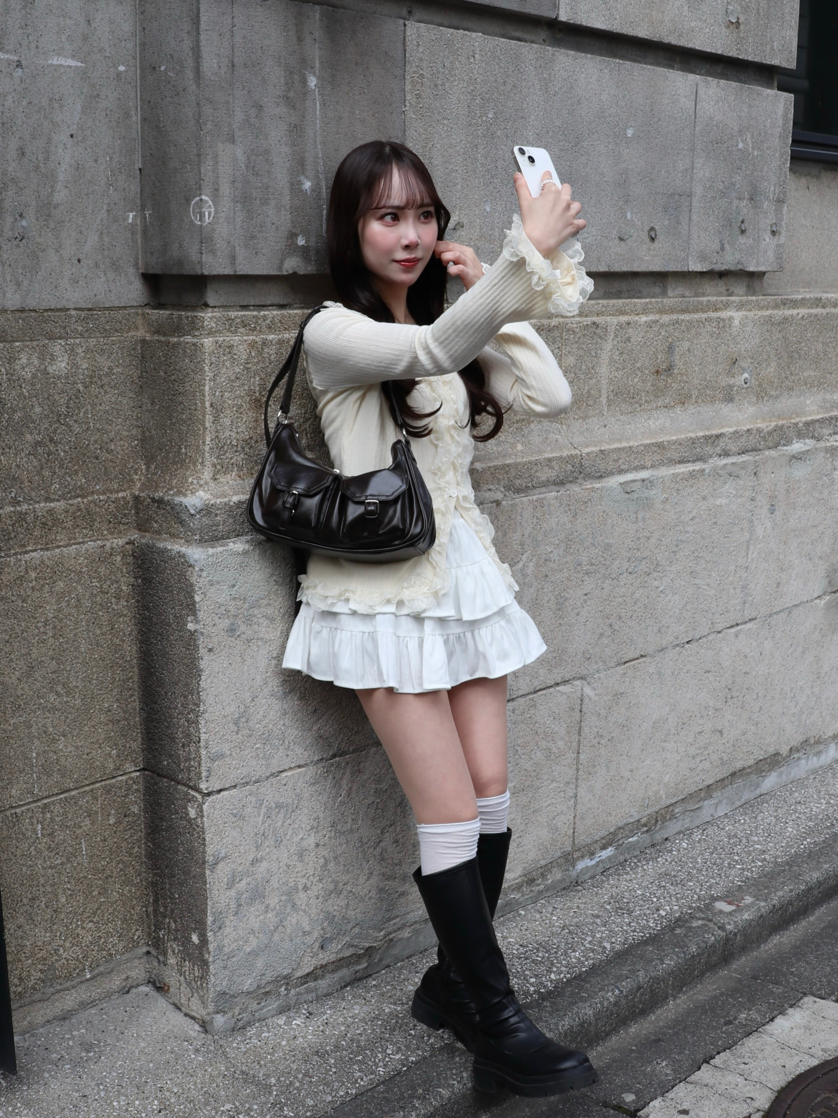 レースフリルニットカーディガン