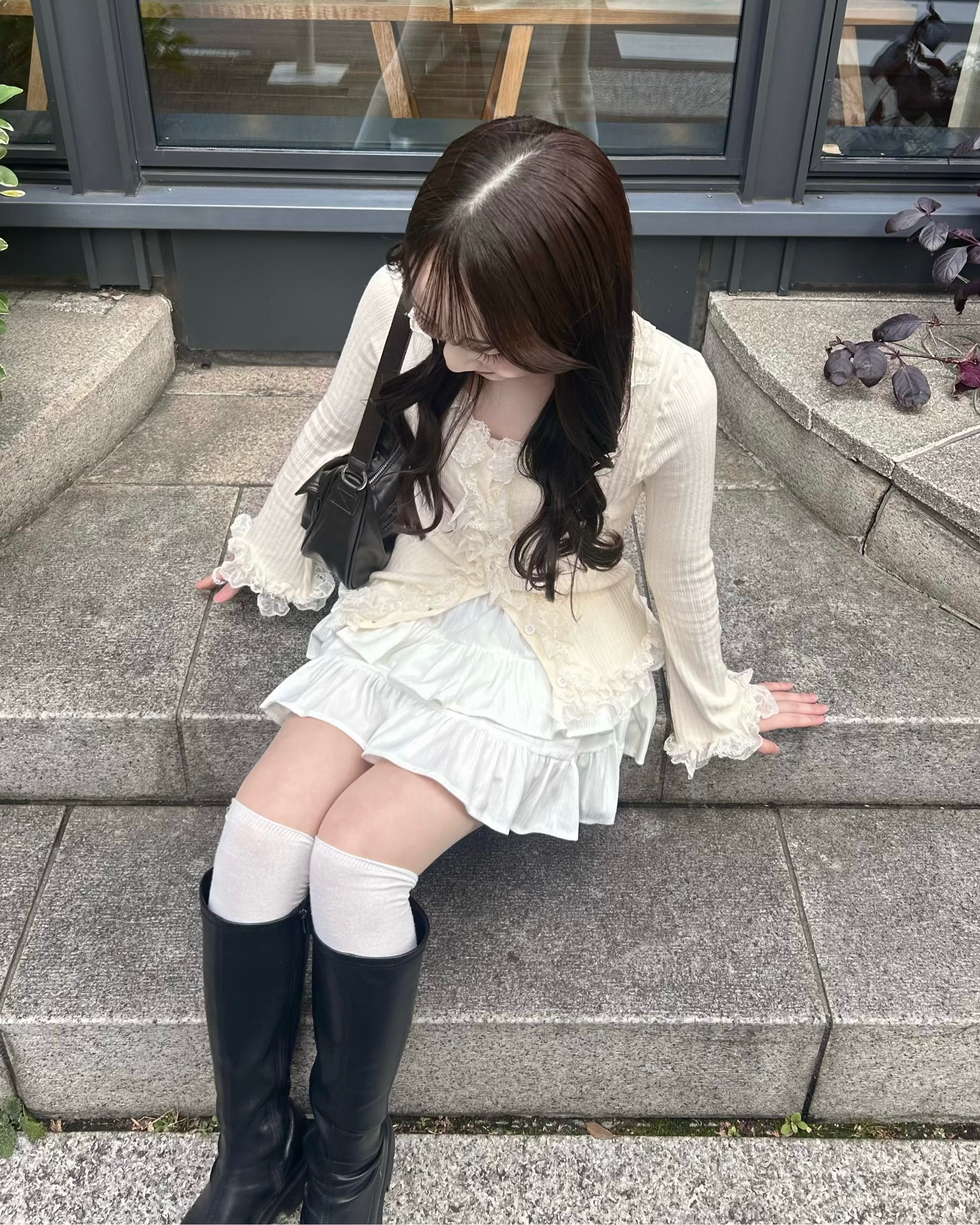 レースフリルニットカーディガン