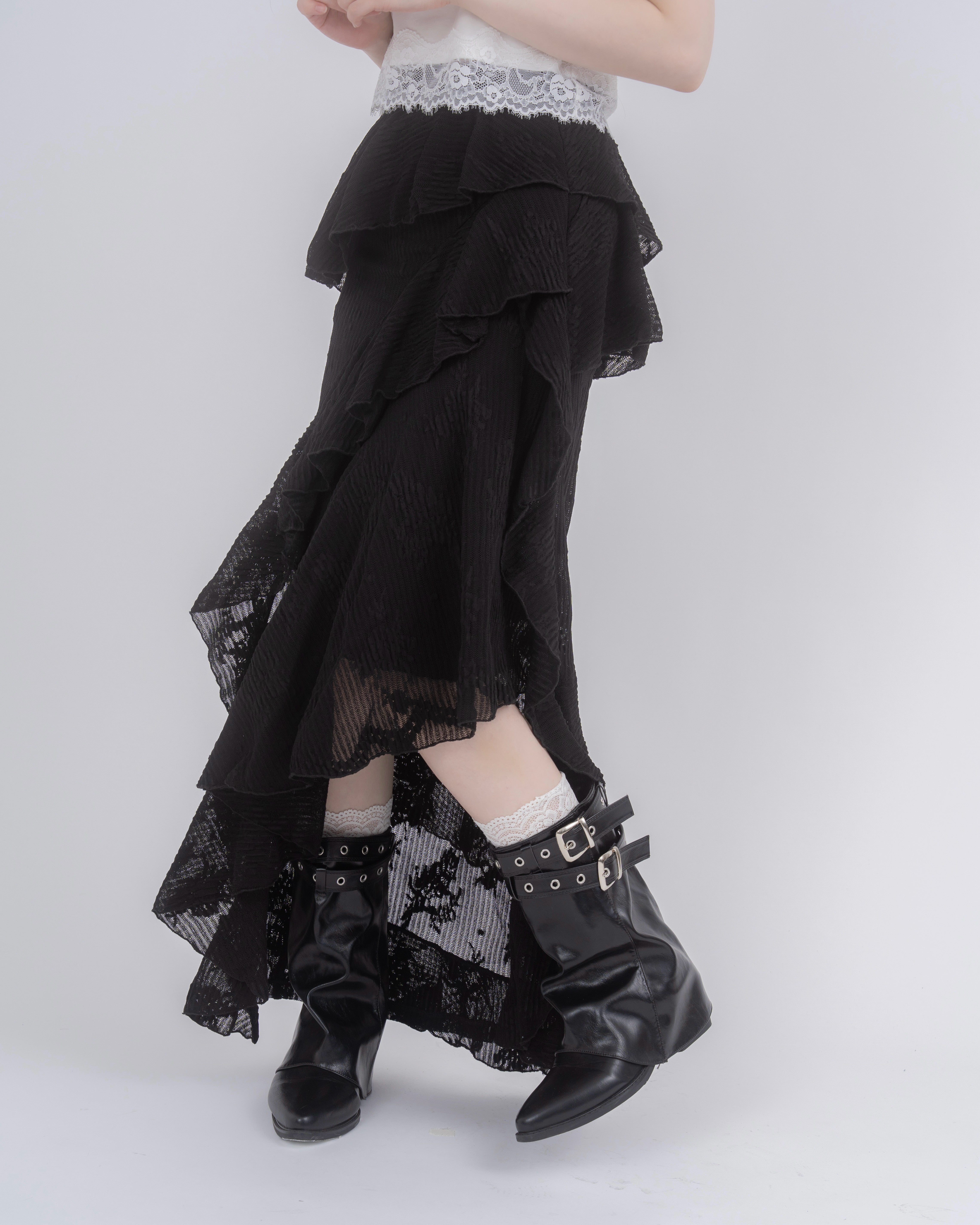 アシンメトリーフリルレーススカート
