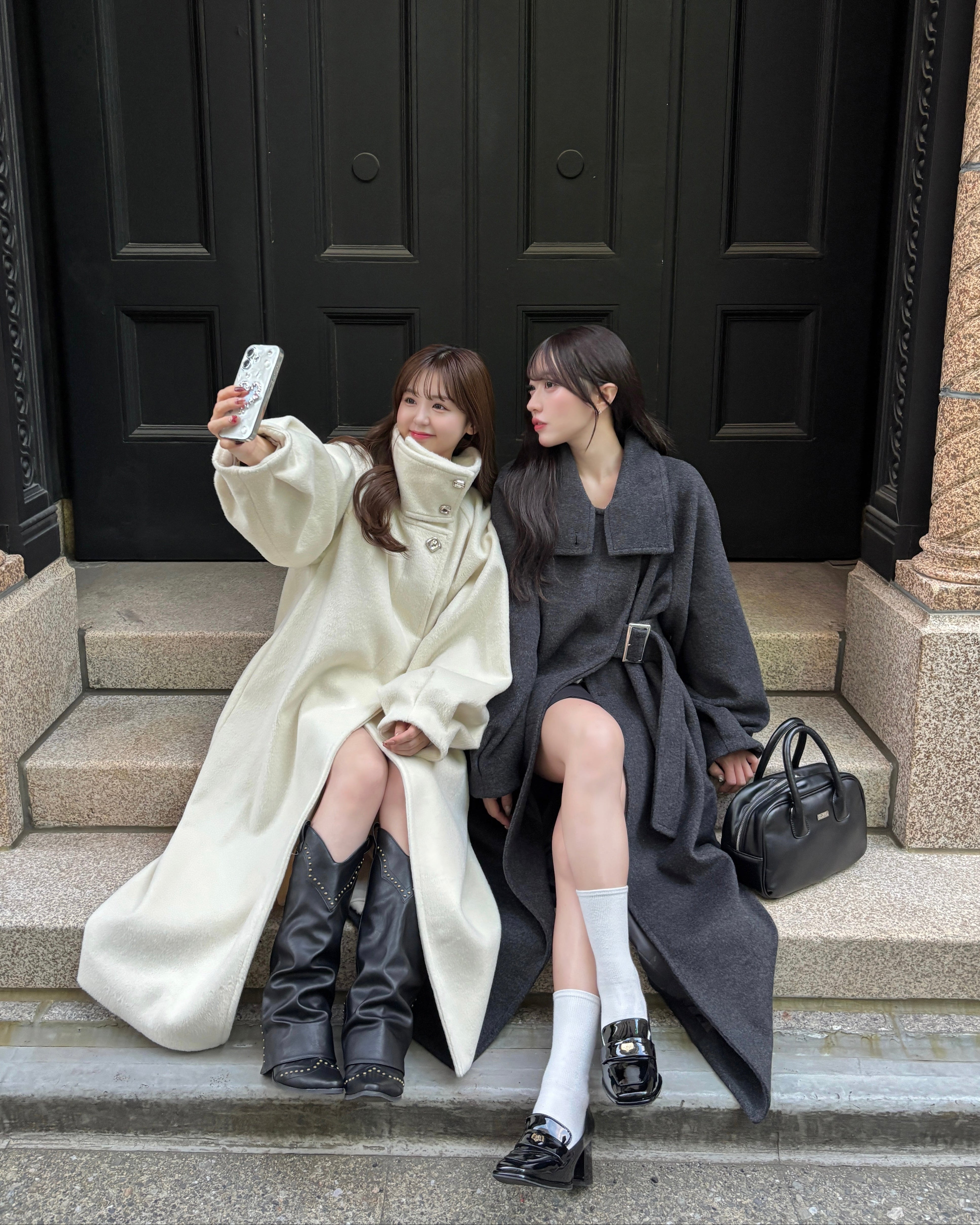 2Way支架领子侧皮带长外套