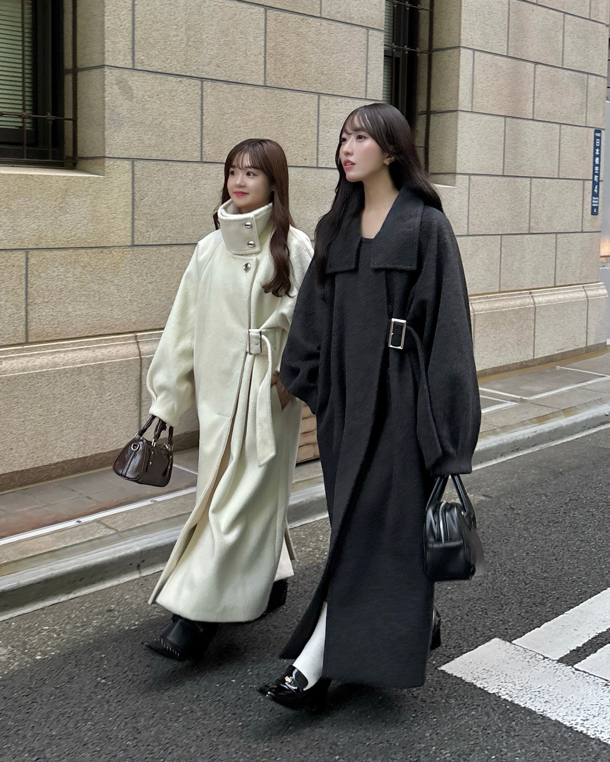 2Way支架领子侧皮带长外套