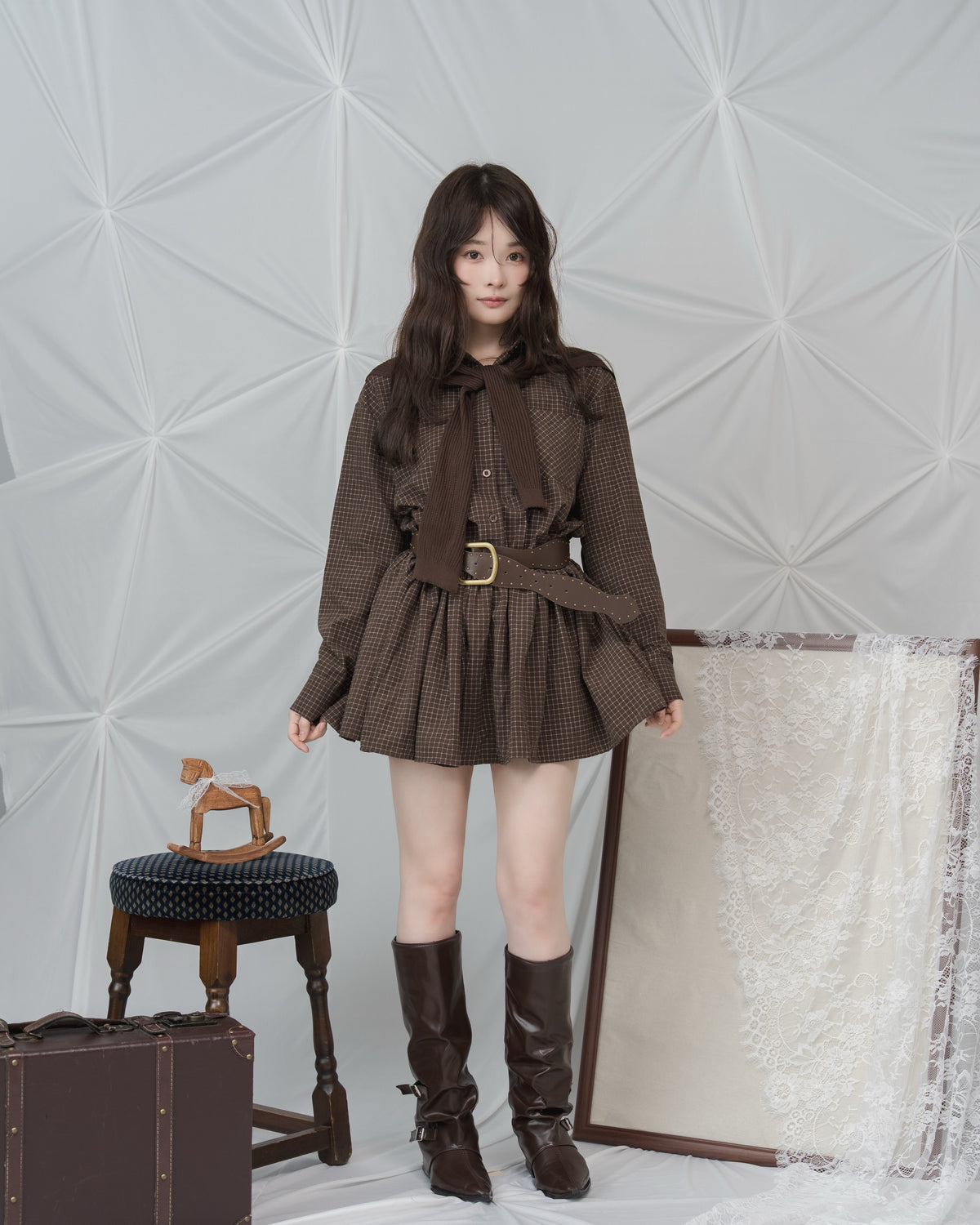 チェックシャツワンピースセット