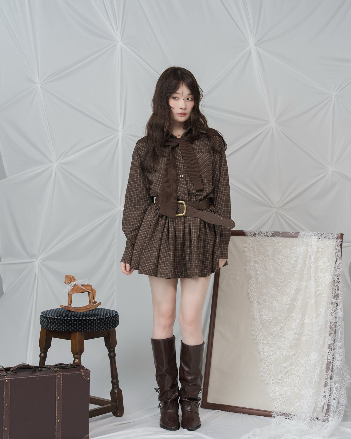 チェックシャツワンピースセット