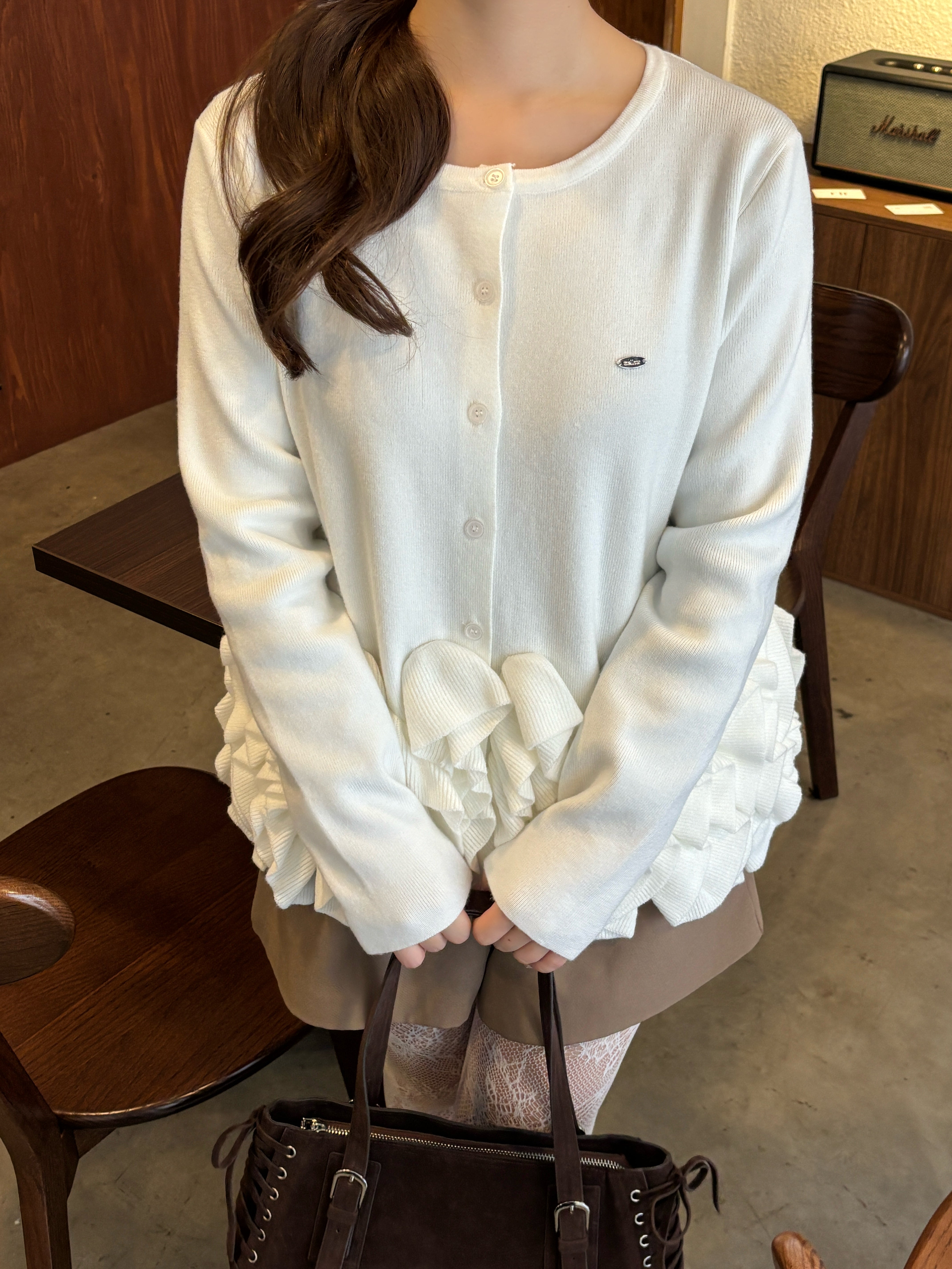 ペプラムフリルニットカーディガン