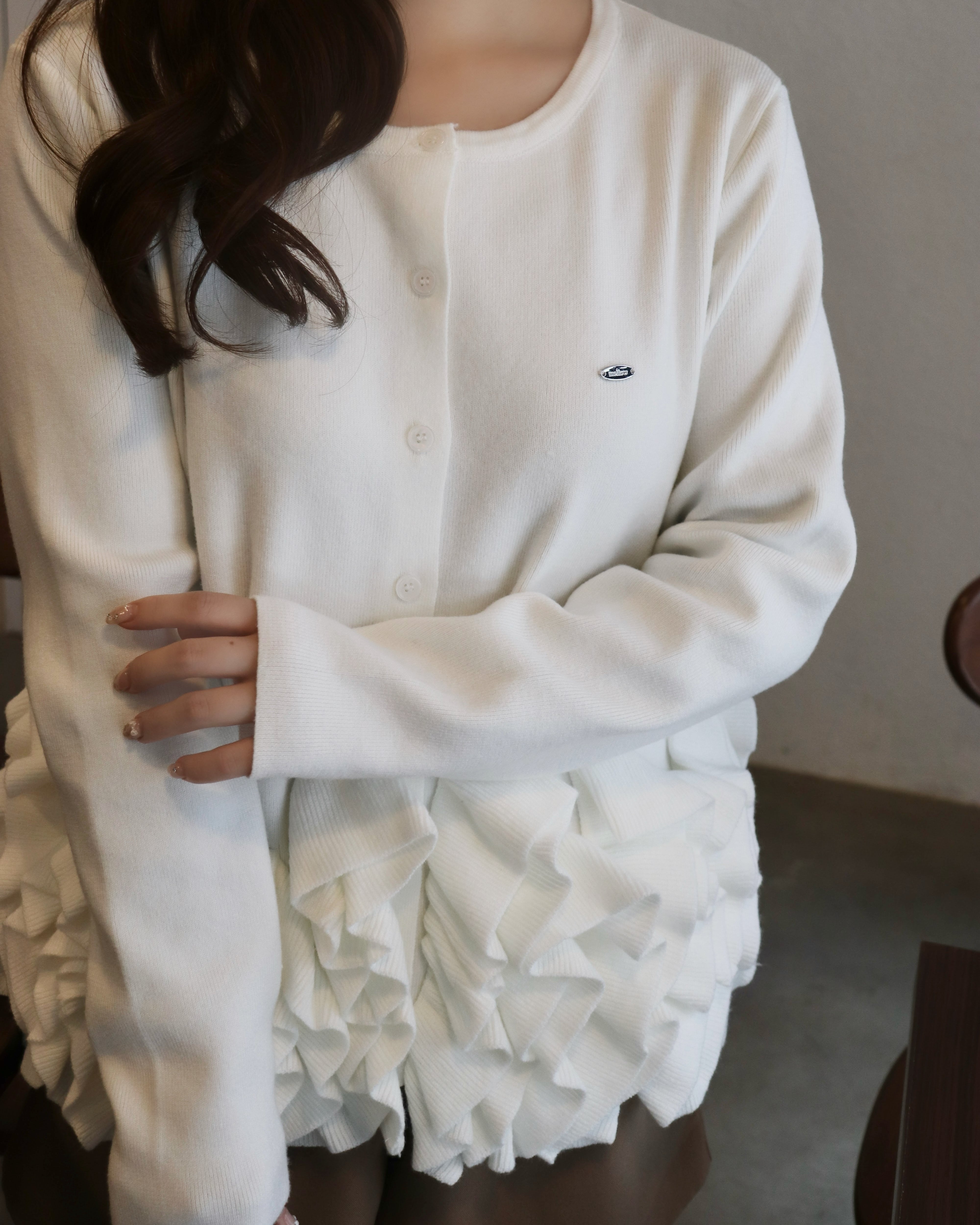 ペプラムフリルニットカーディガン