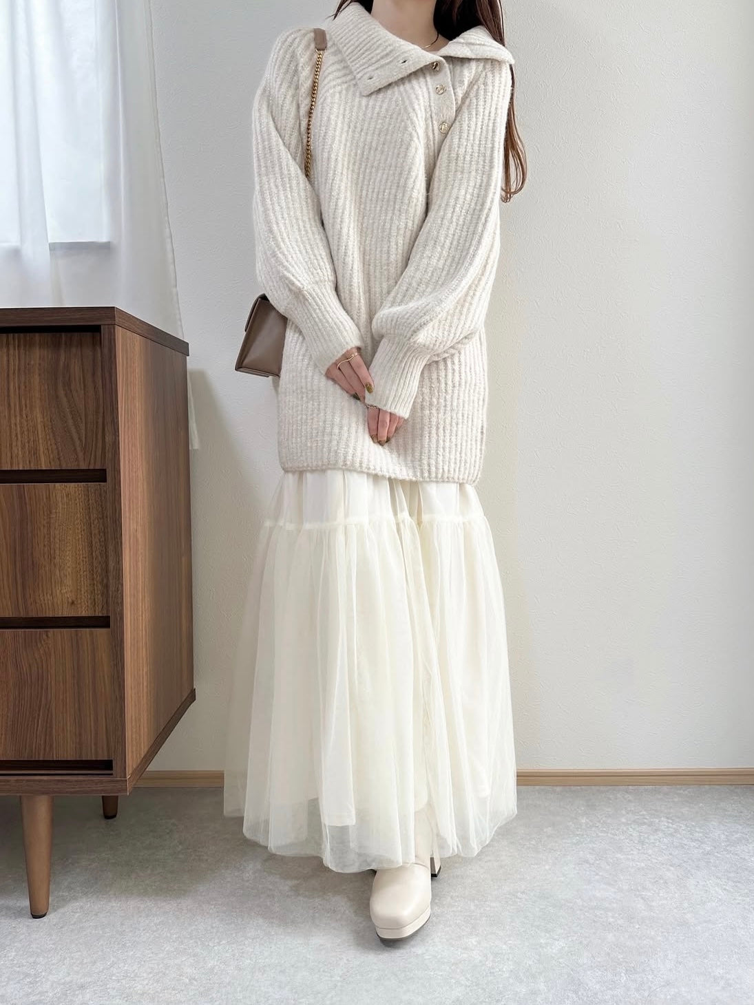 按钮详细信息闪光编织迷你连衣裙