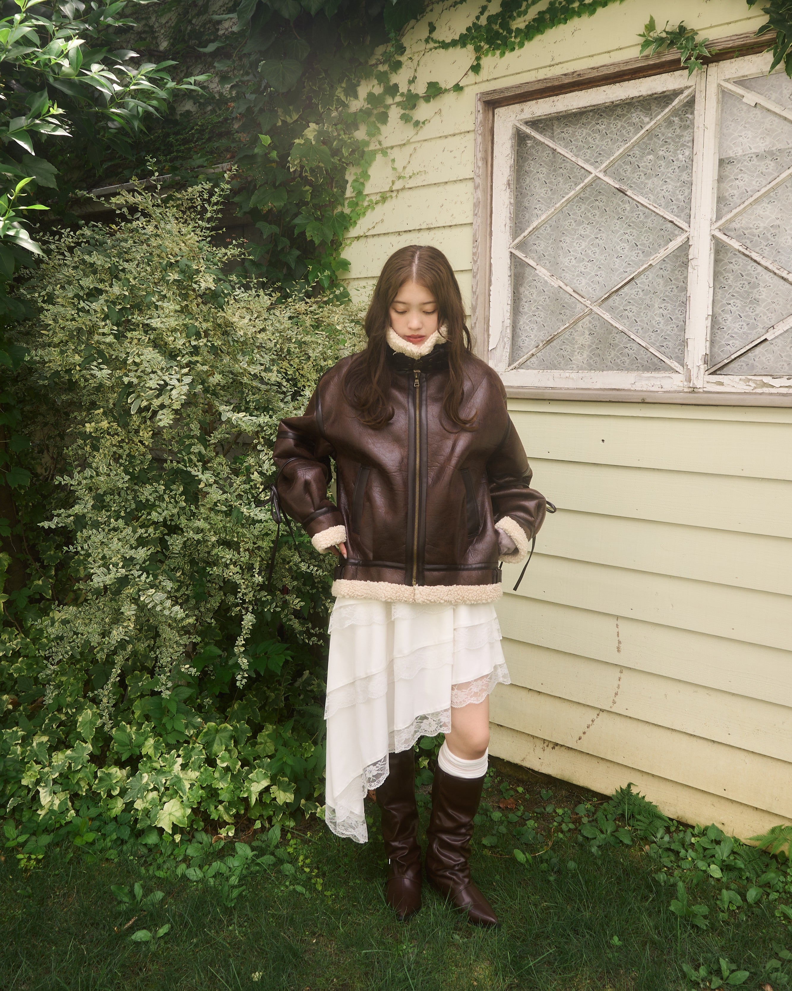 マルチウェイヴィンテージレザーライクベルトボアコート｜MELLOWNEON