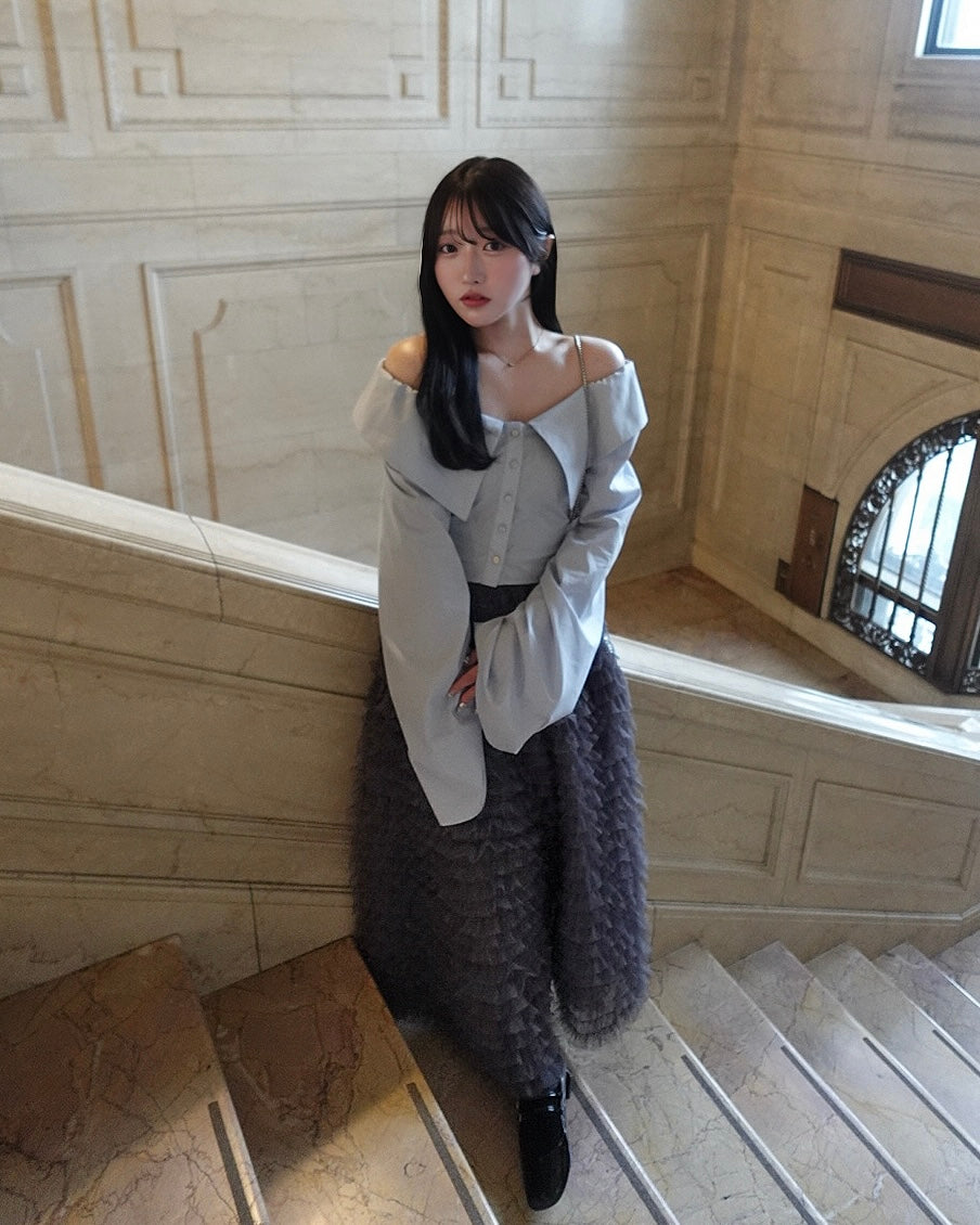 2wayオフショルギャザースリーブブラウス