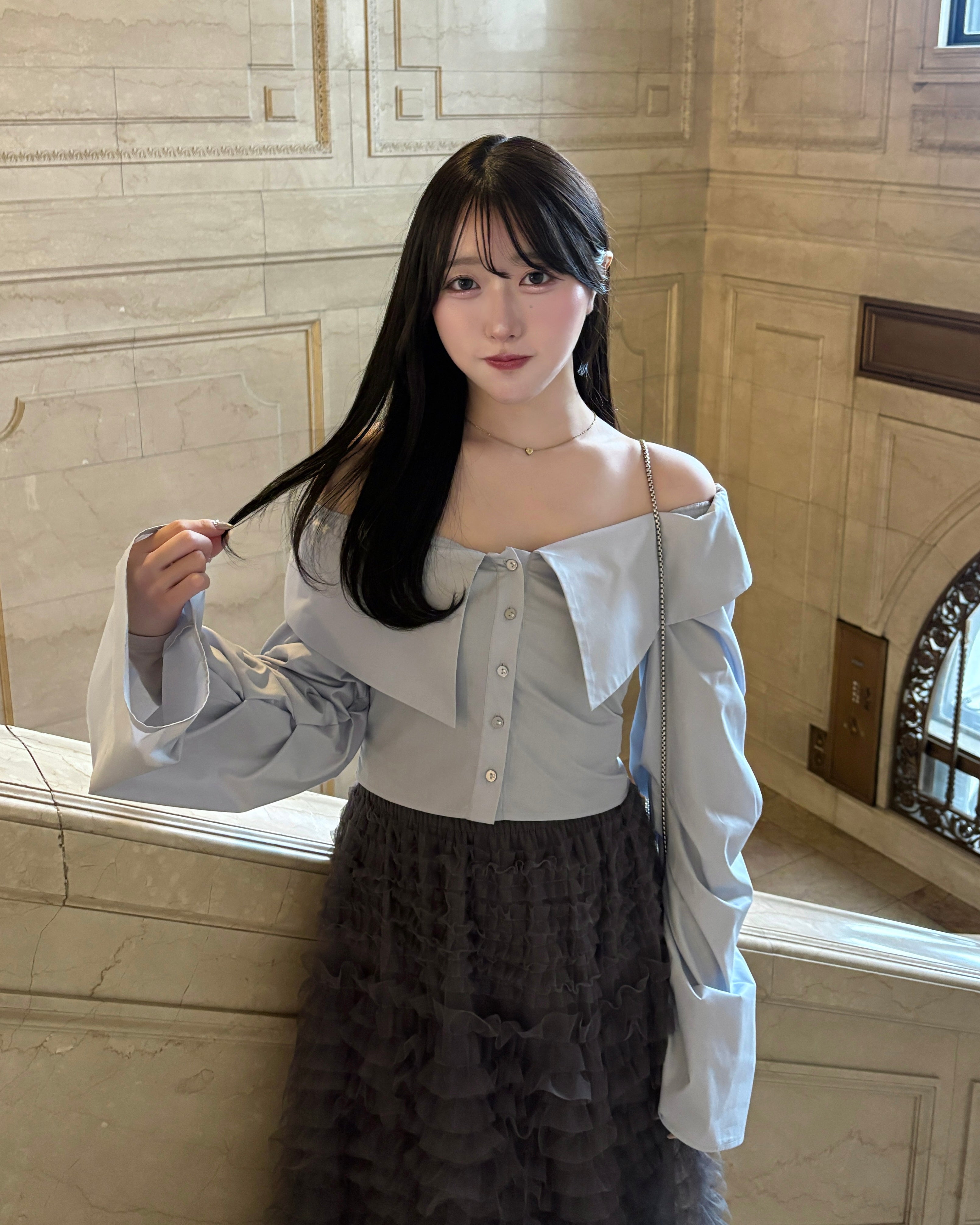 2wayオフショルギャザースリーブブラウス