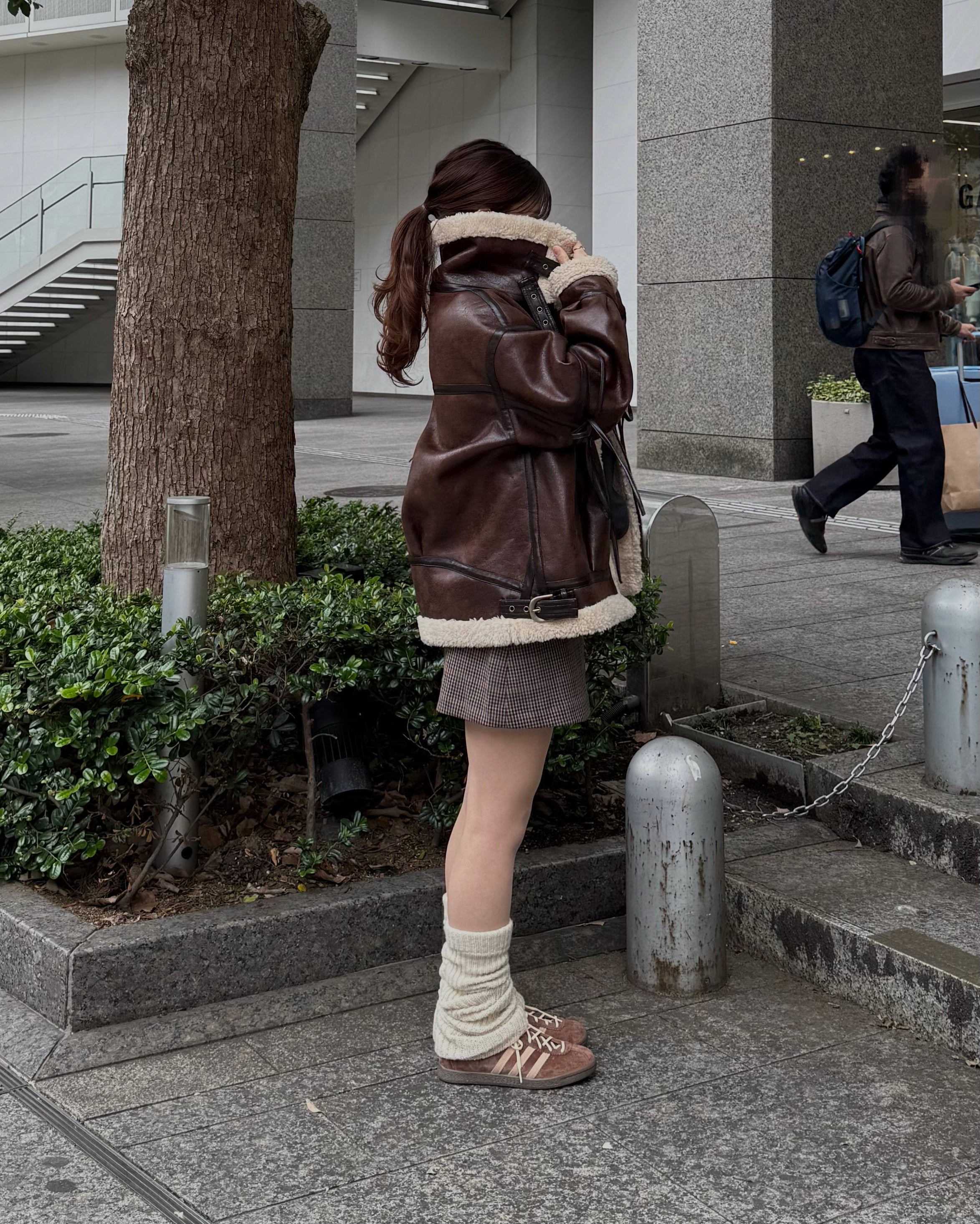 マルチウェイヴィンテージレザーライクベルトボアコート