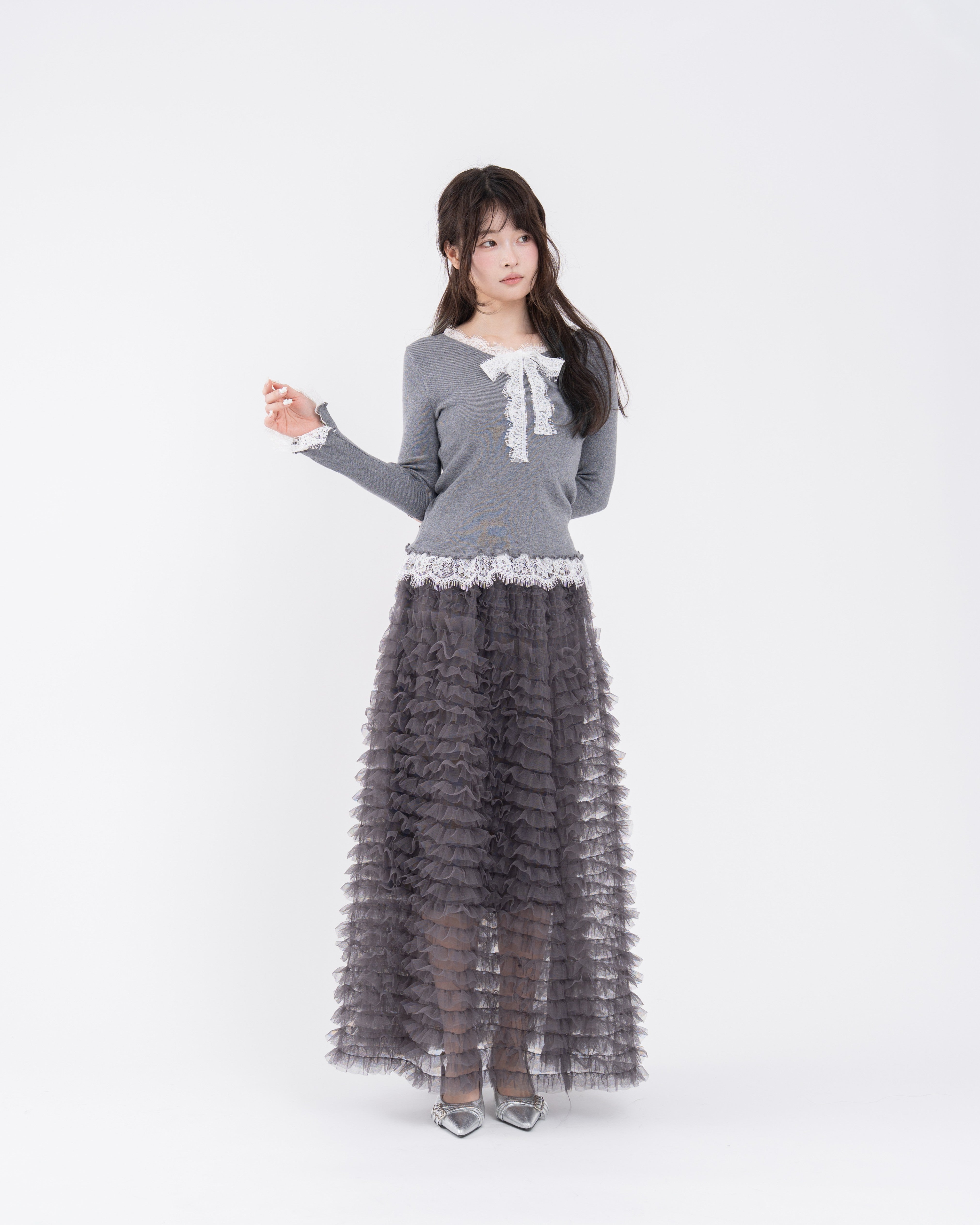 ボリュームフリルチュールスカート