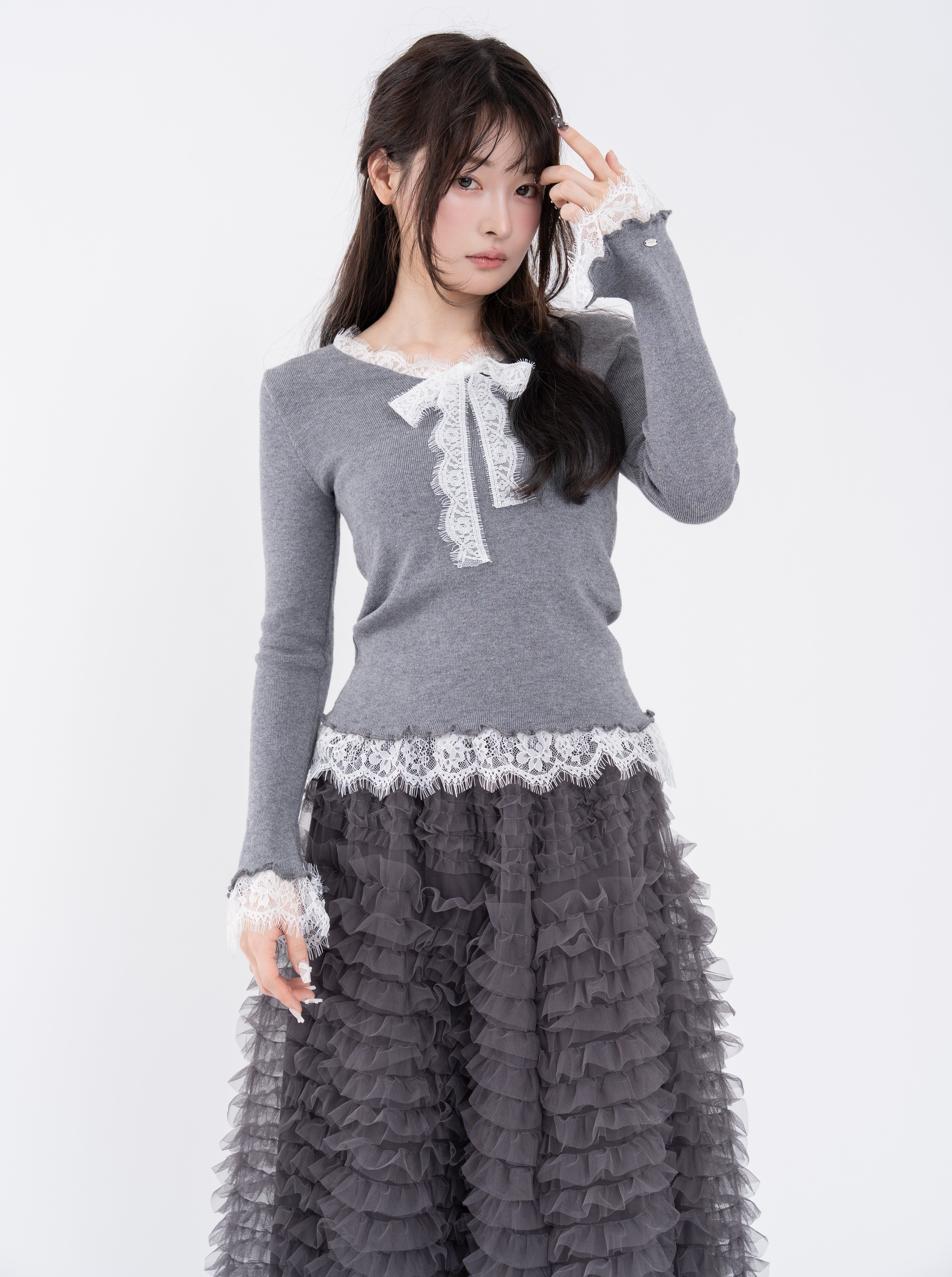 ボリュームフリルチュールスカート