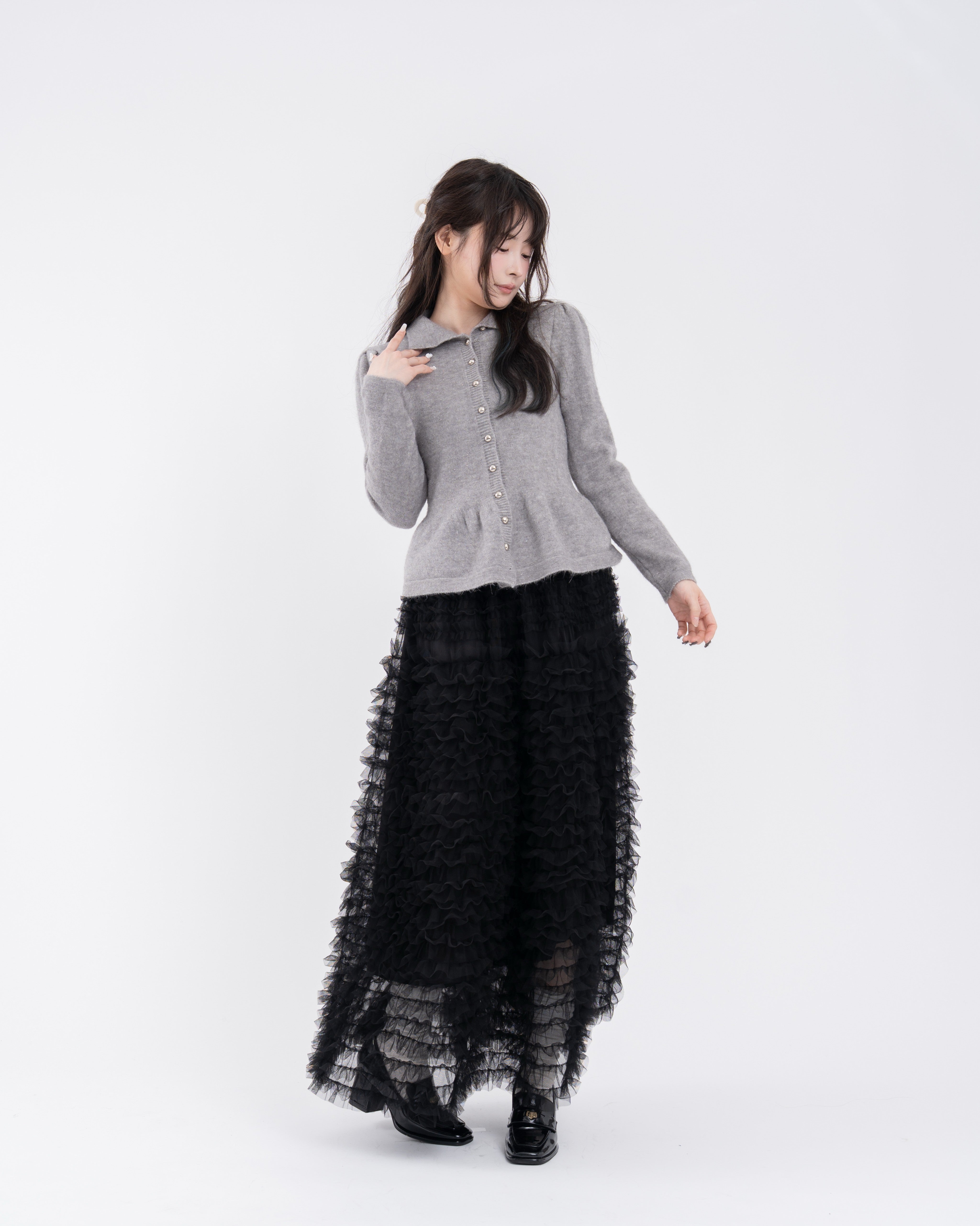 ボリュームフリルチュールスカート