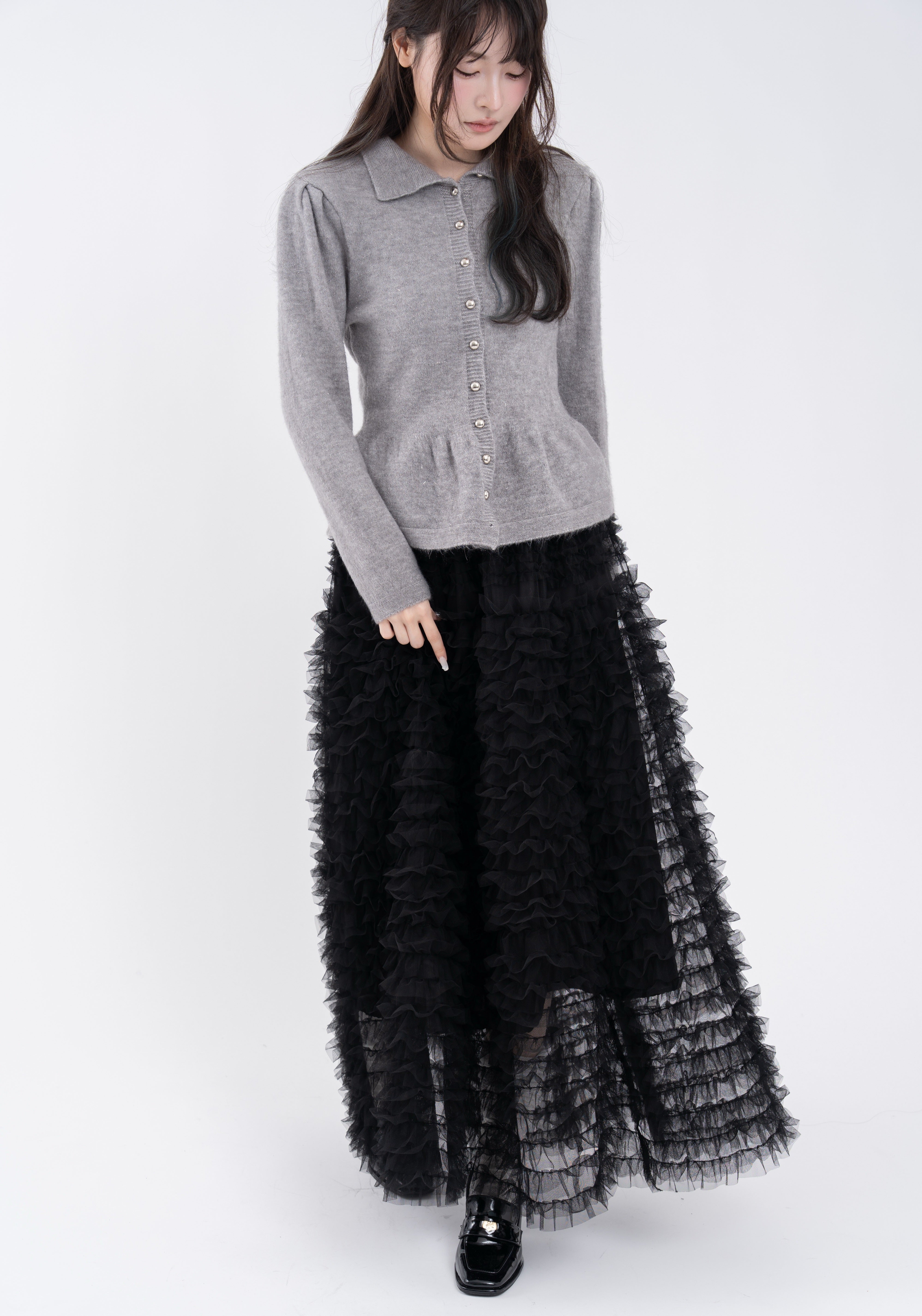 ボリュームフリルチュールスカート