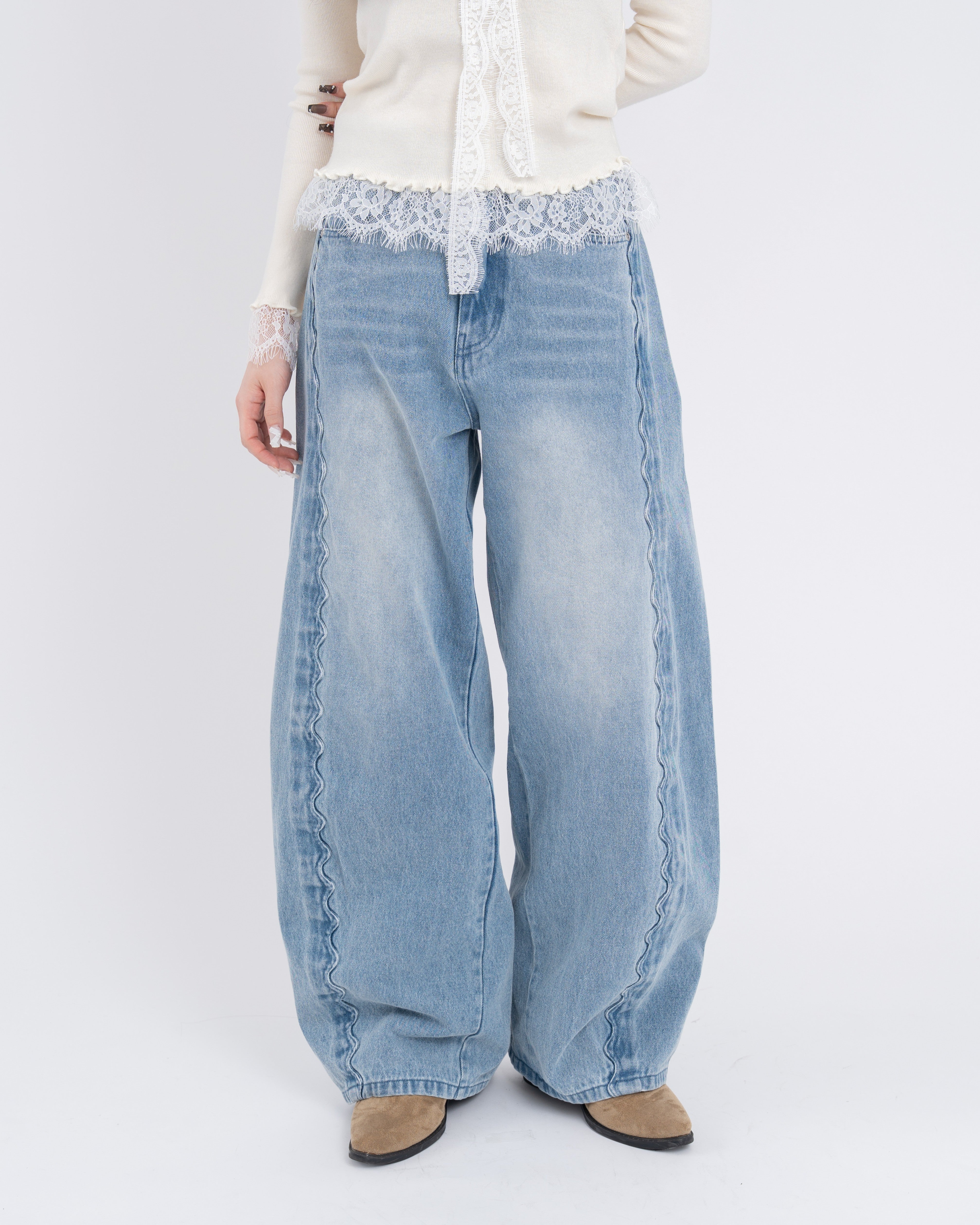 ウェーブラインカーブデニムパンツ