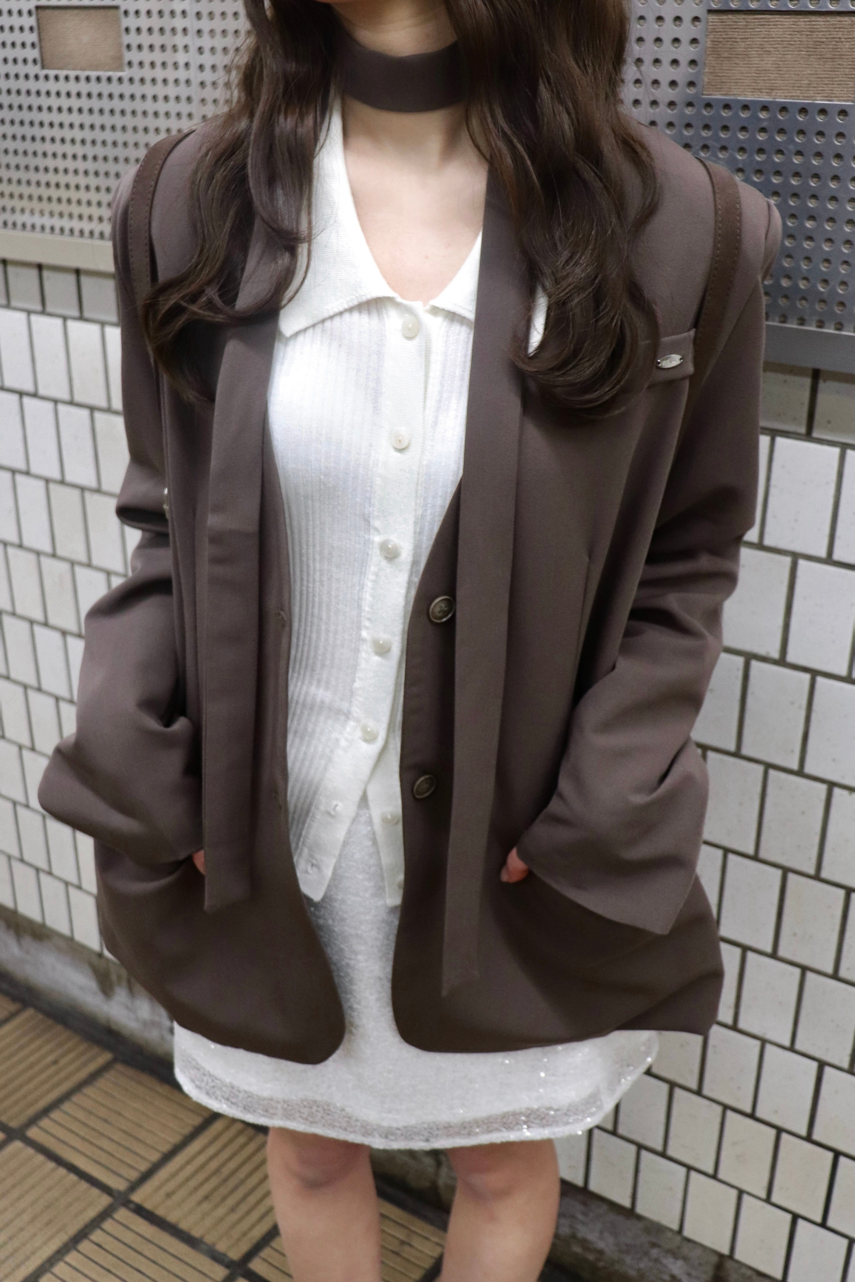 ネックオープンポロニット