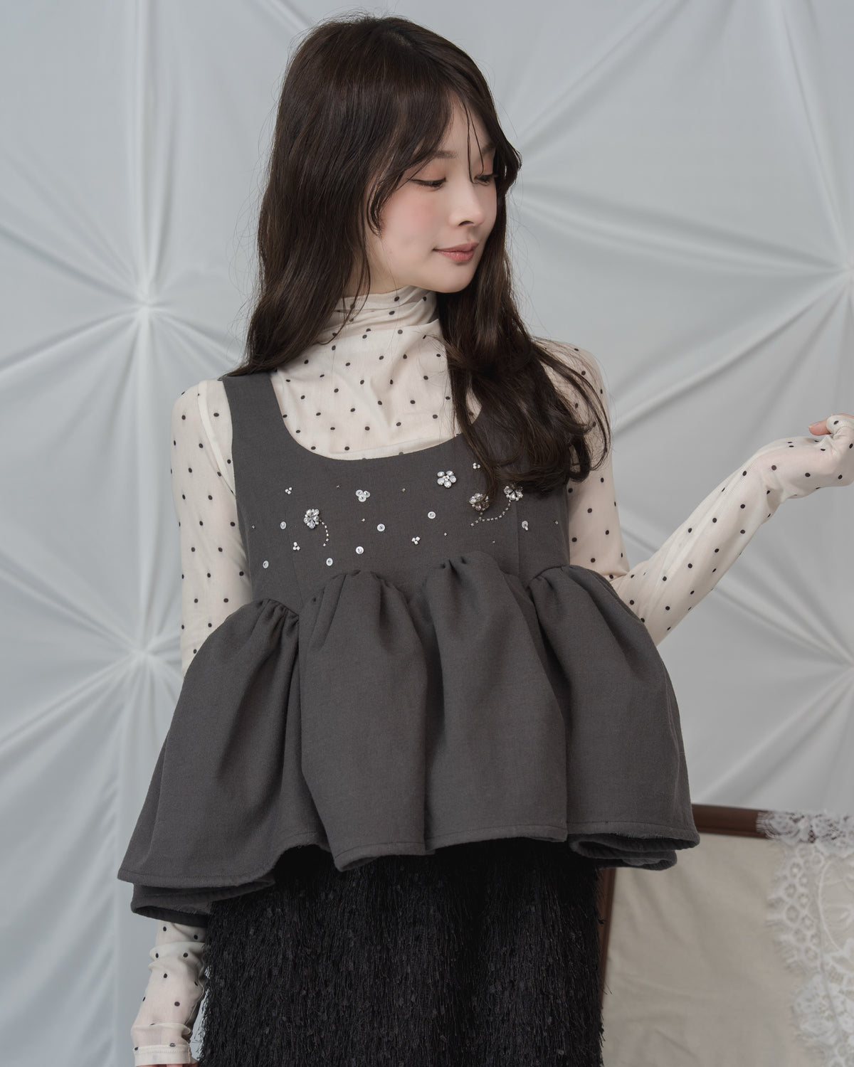 【予約】ビーズフラワーペプラムビスチェ