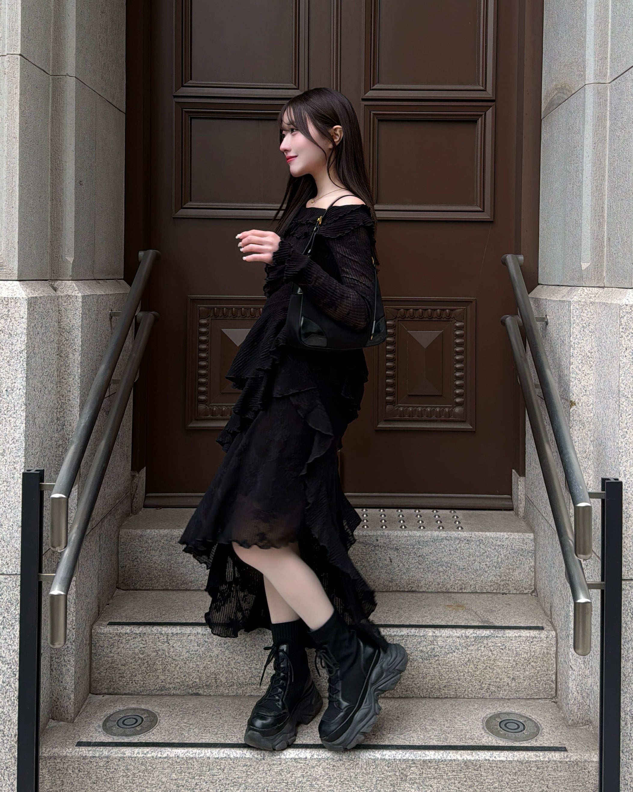 3wayアシンメトリーフリルレースワンピース