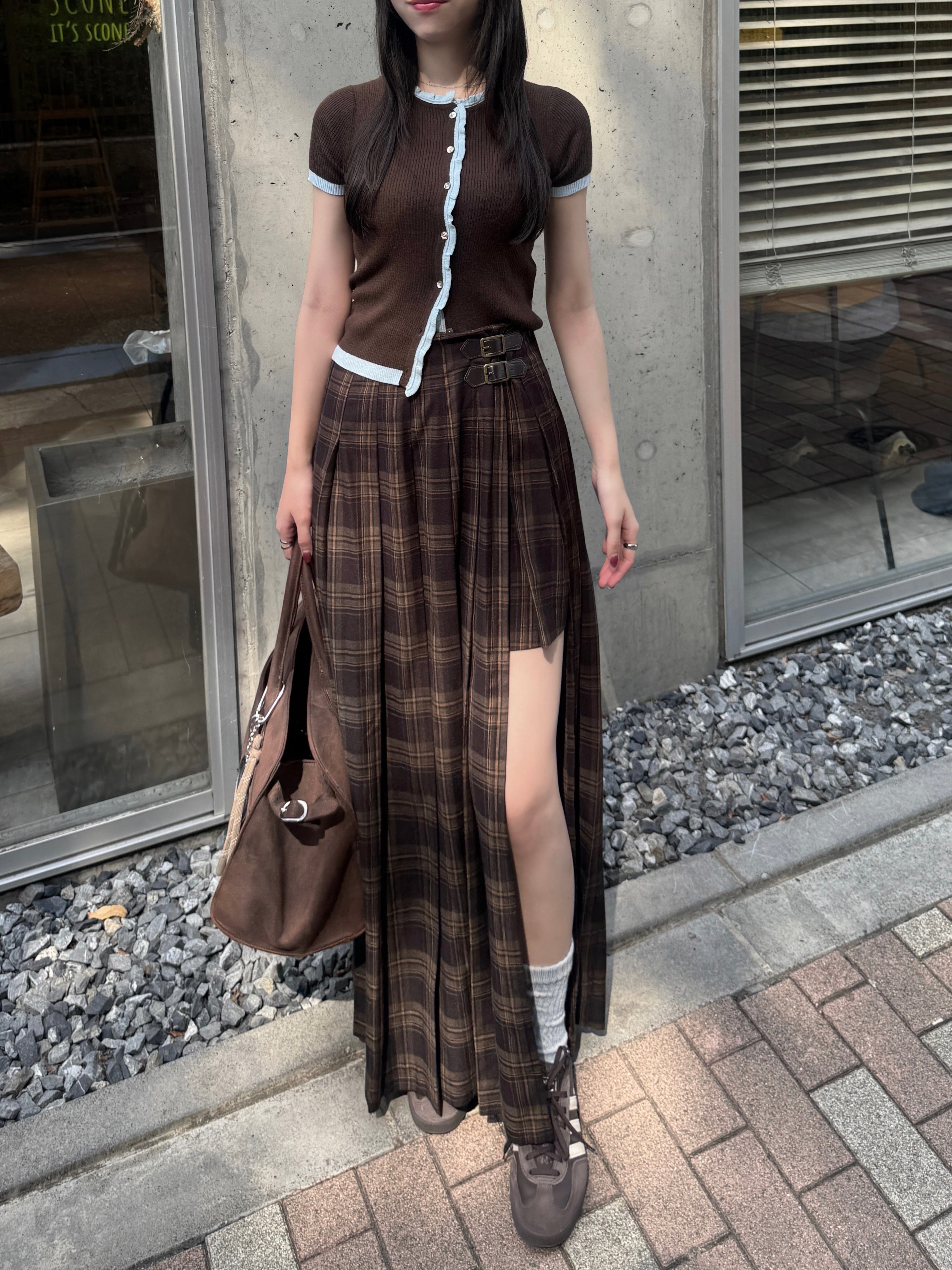 チェックパンツプリーツスカート