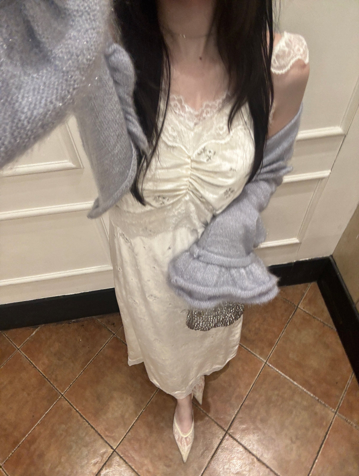【予約】フラワー刺繍ベロアレースワンピース