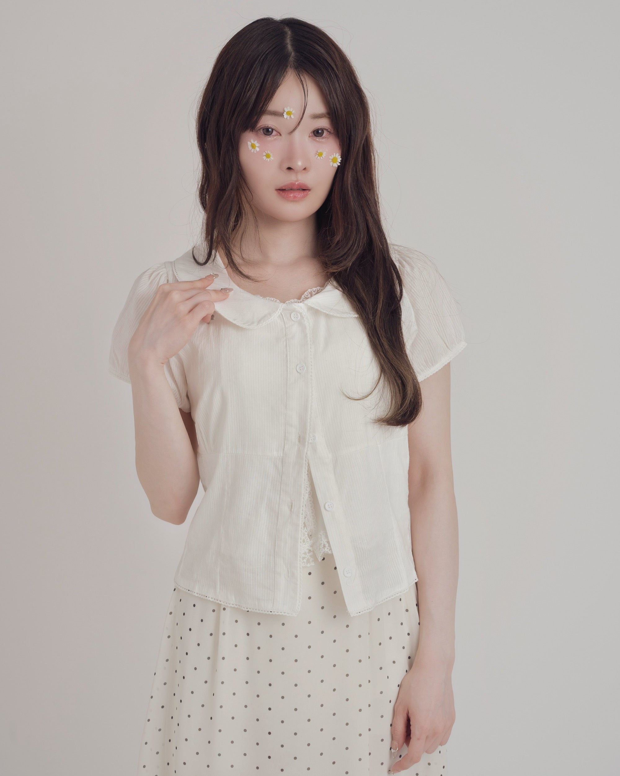 バックリボンキャップスリーブブラウス