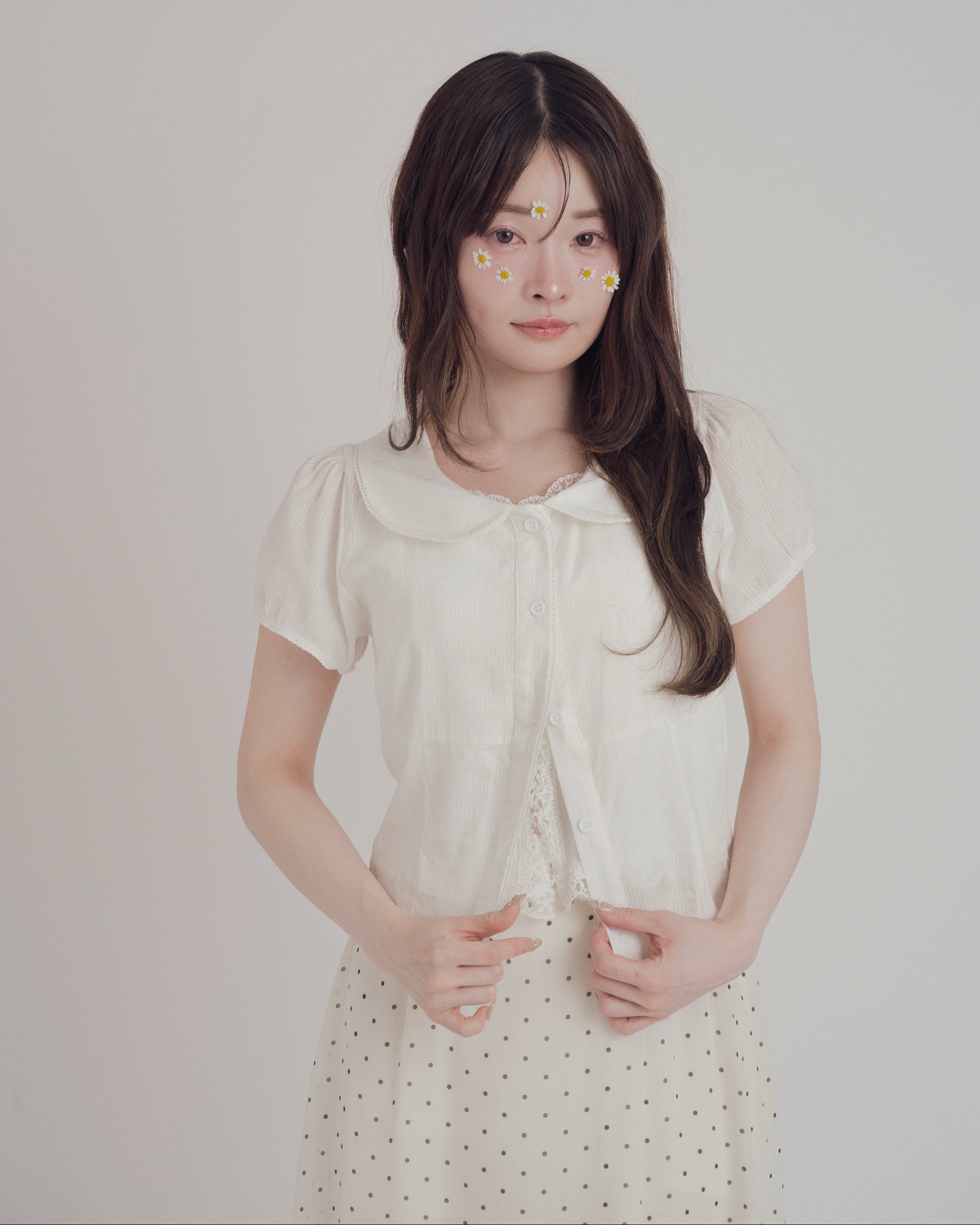 バックリボンキャップスリーブブラウス