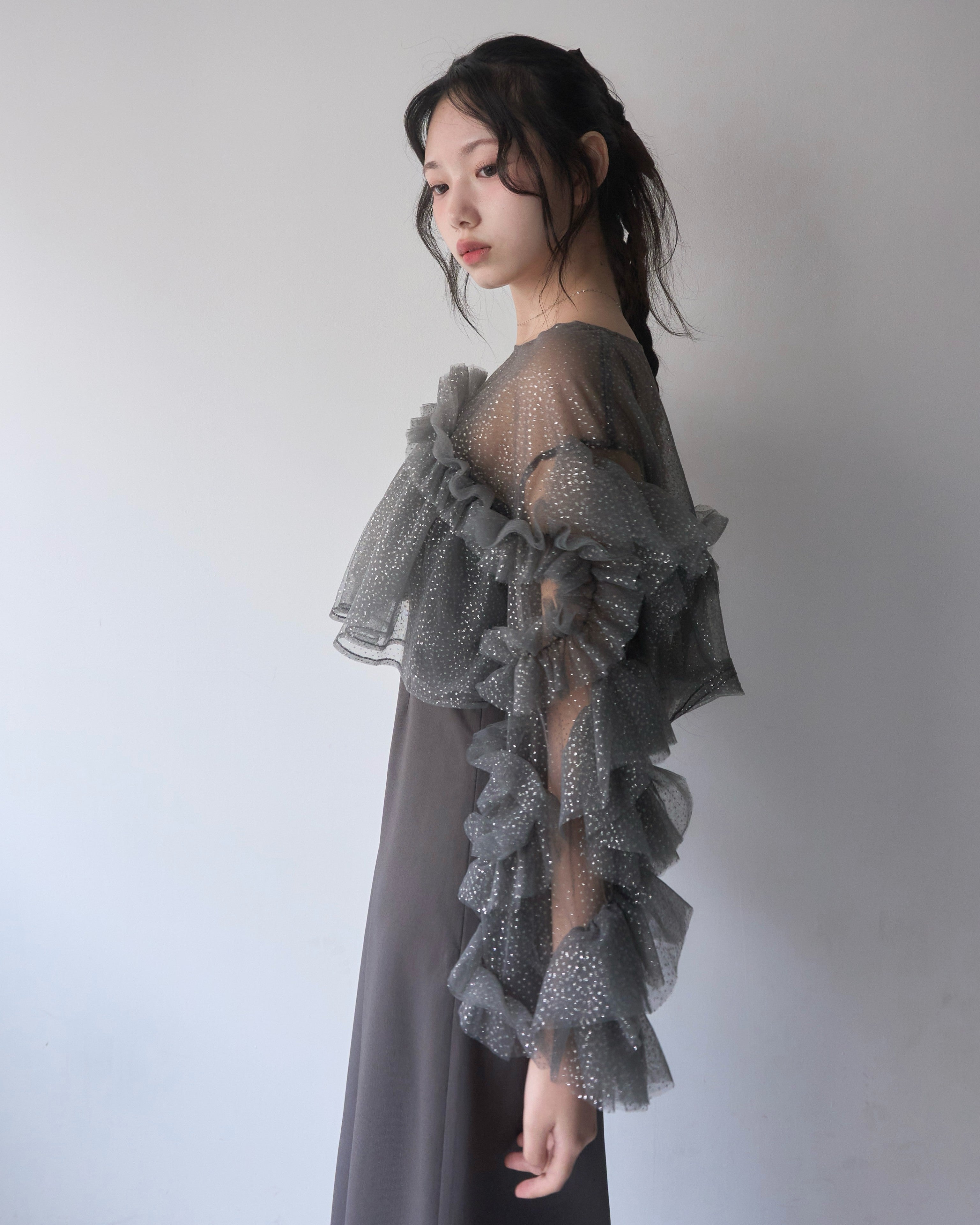 フリルラメチュールオケージョンワンピース｜MELLOWNEON (メロウネオン