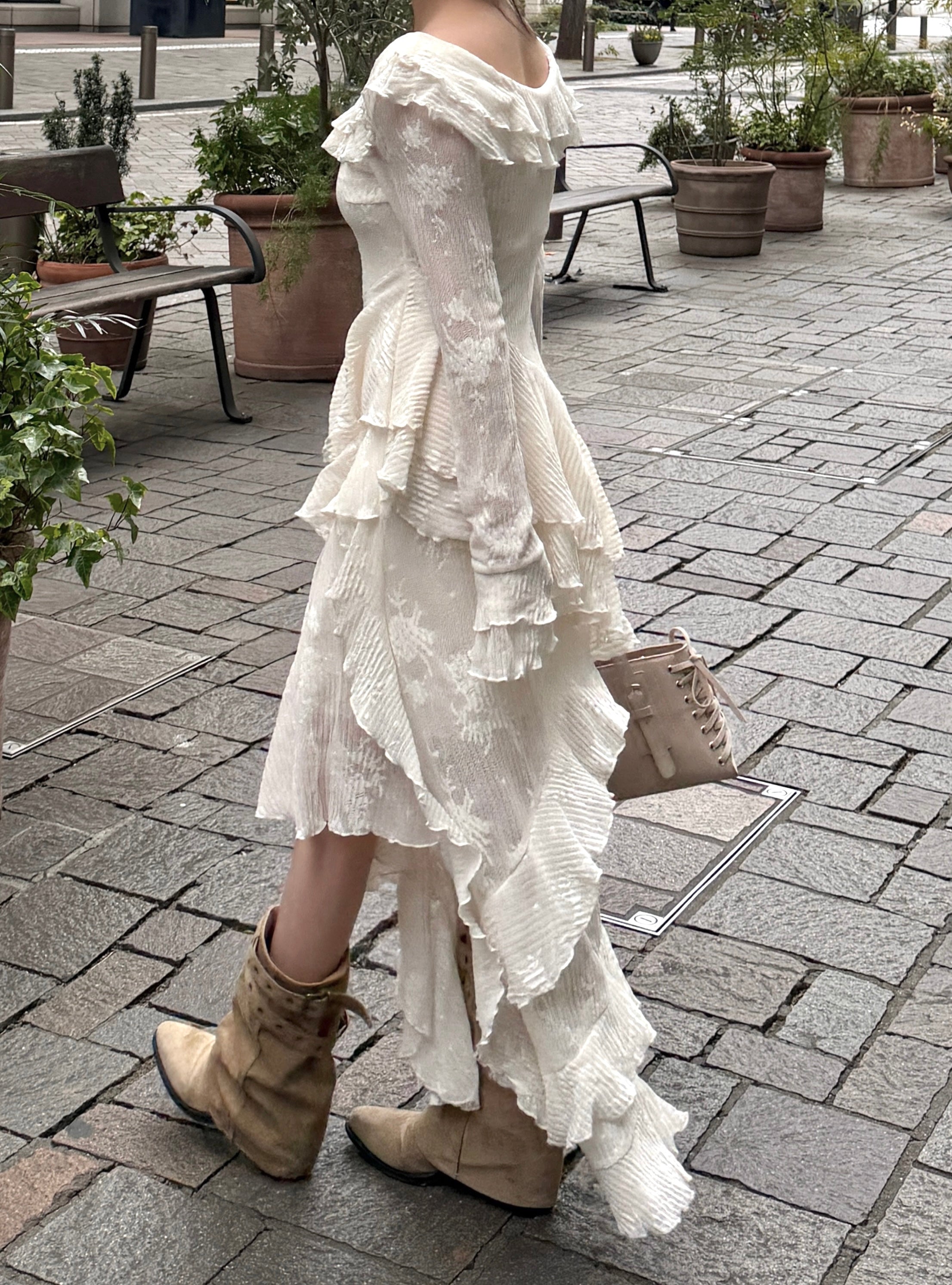 3wayアシンメトリーフリルレースワンピース