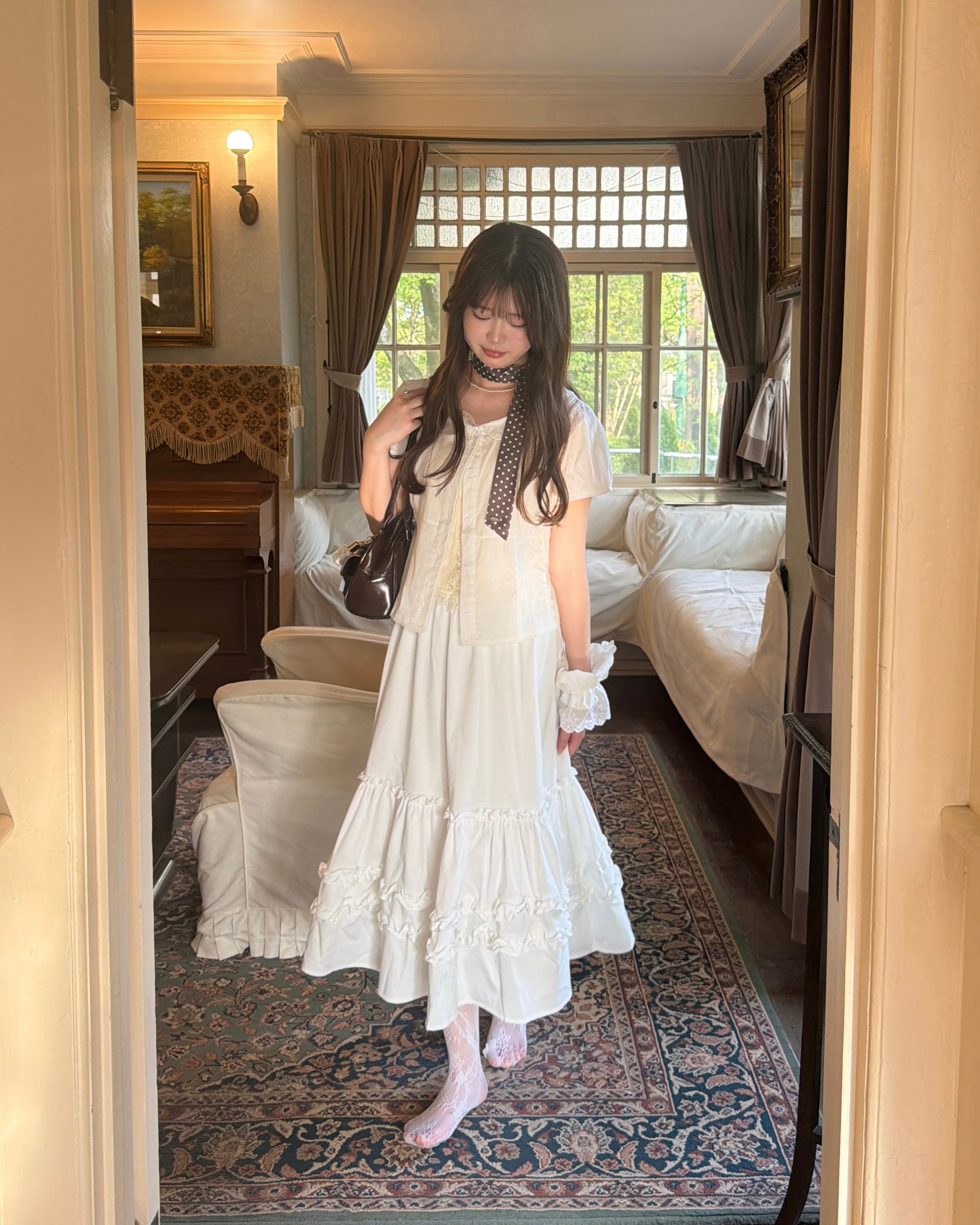 バックリボンキャップスリーブブラウス