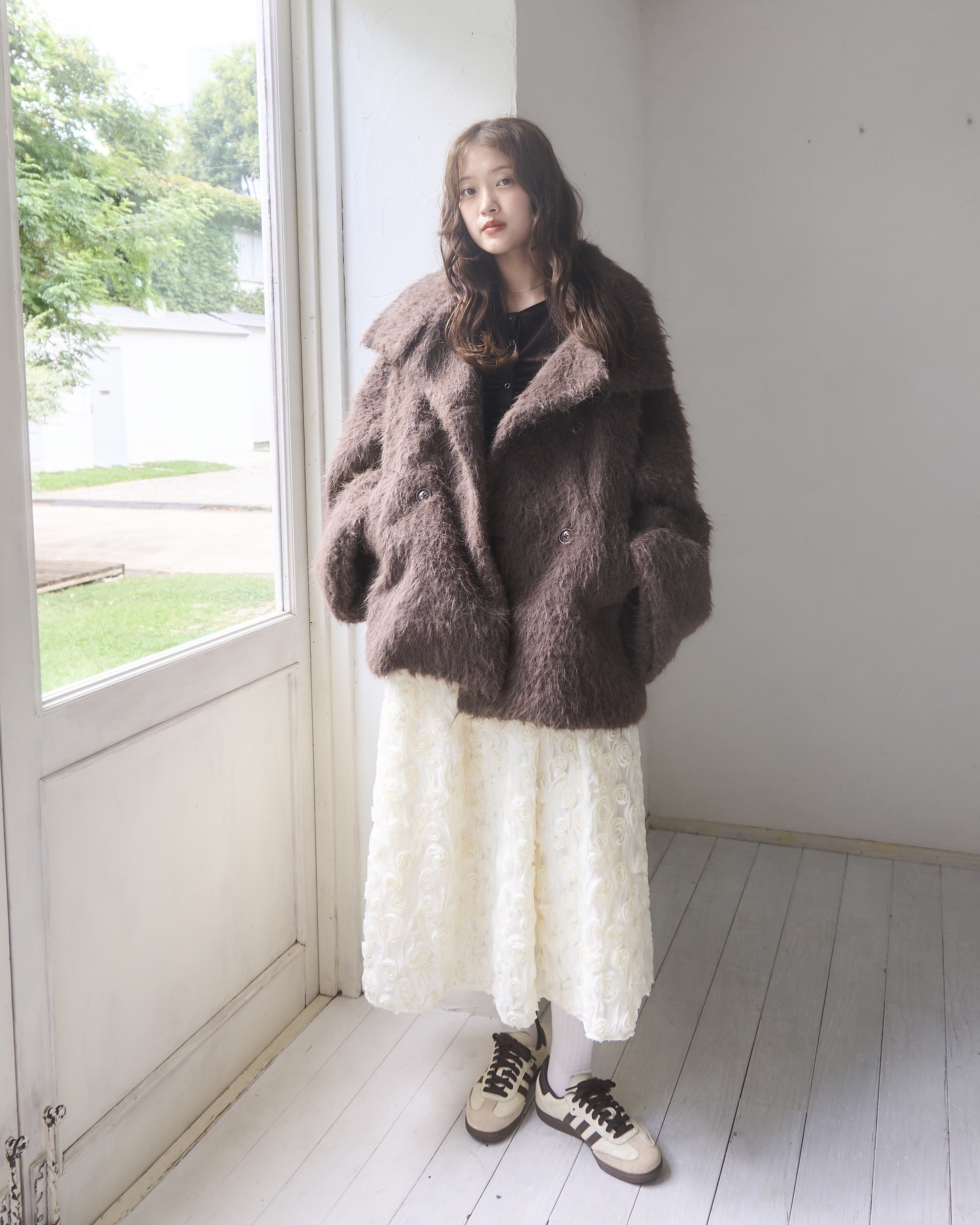 3way スタンドカラーシャギーコート　アイボリー 3wayスタンドカラーシャギーコート｜MELLOWNEON (メロウネオン) 公式サイト