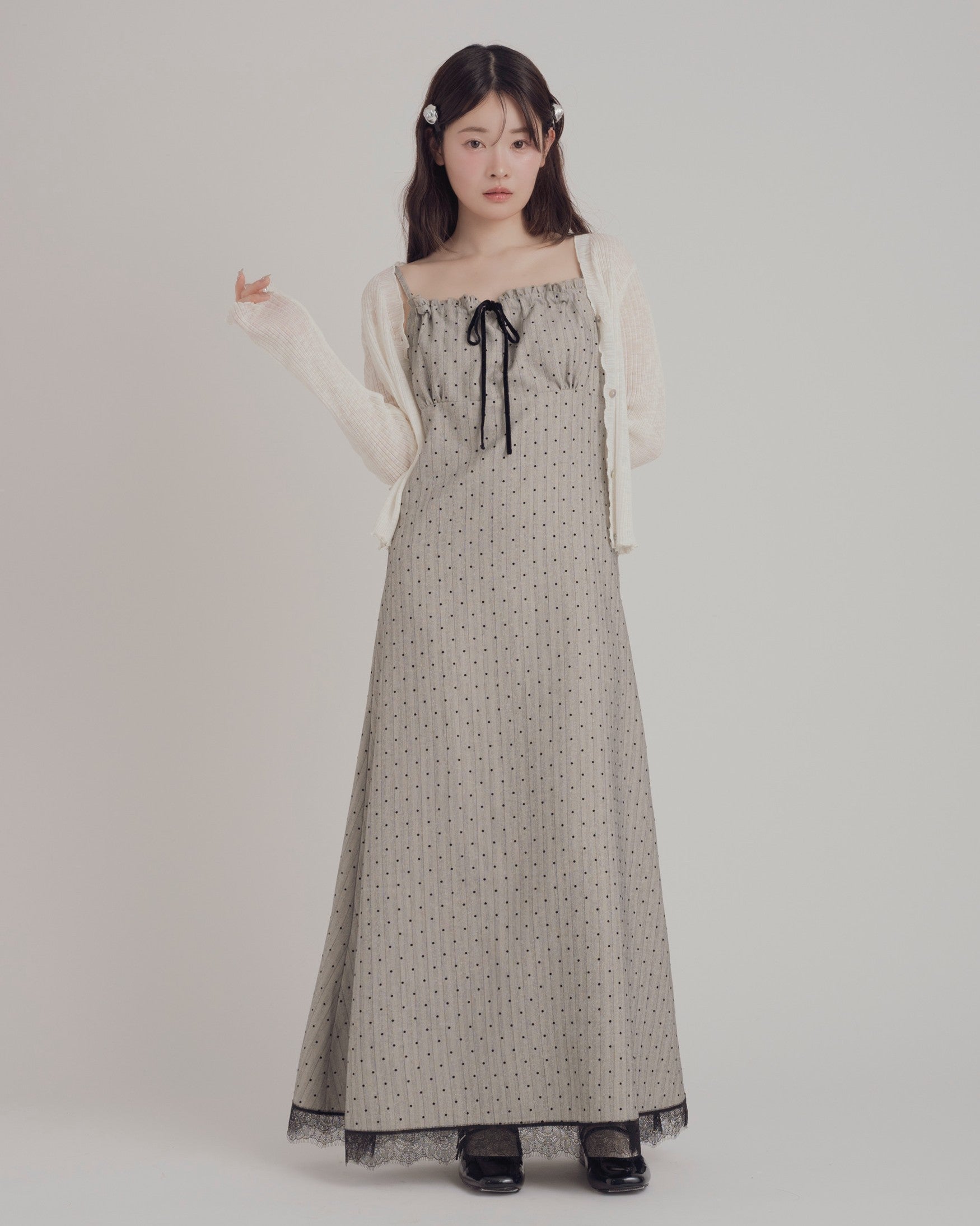 【予約】ドットレースドッキングキャミワンピース