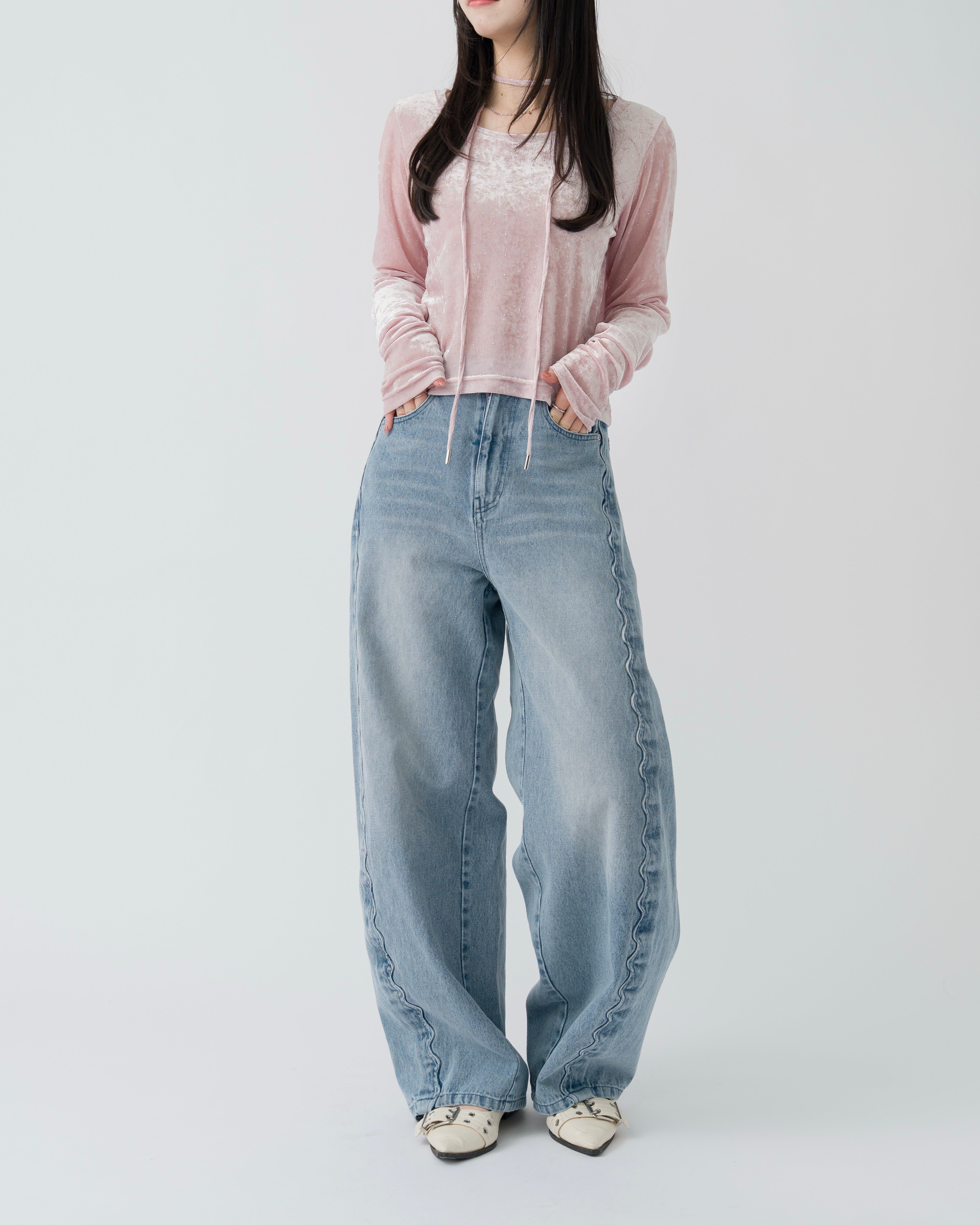 ウェーブラインカーブデニムパンツ