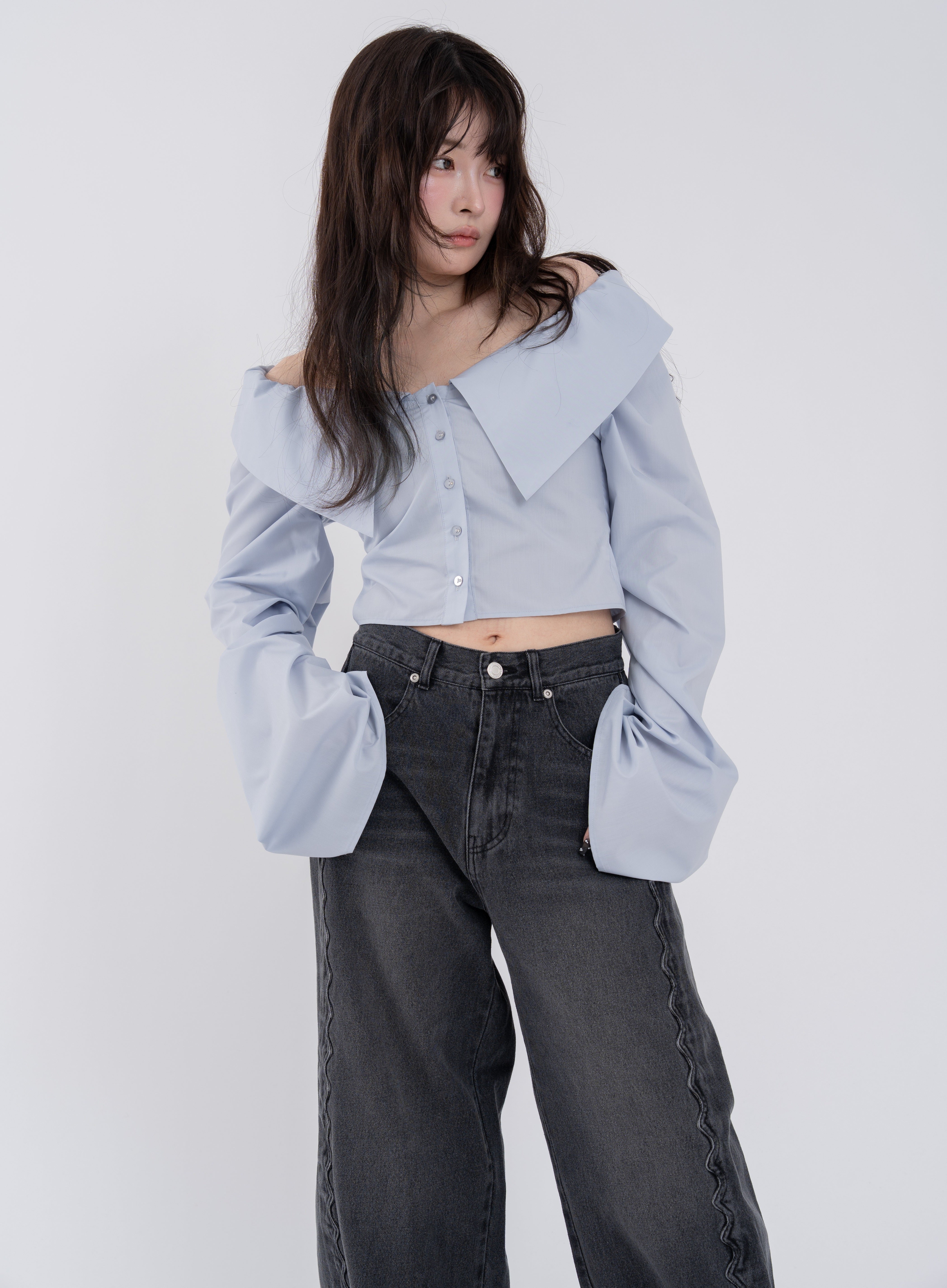 2wayオフショルギャザースリーブブラウス