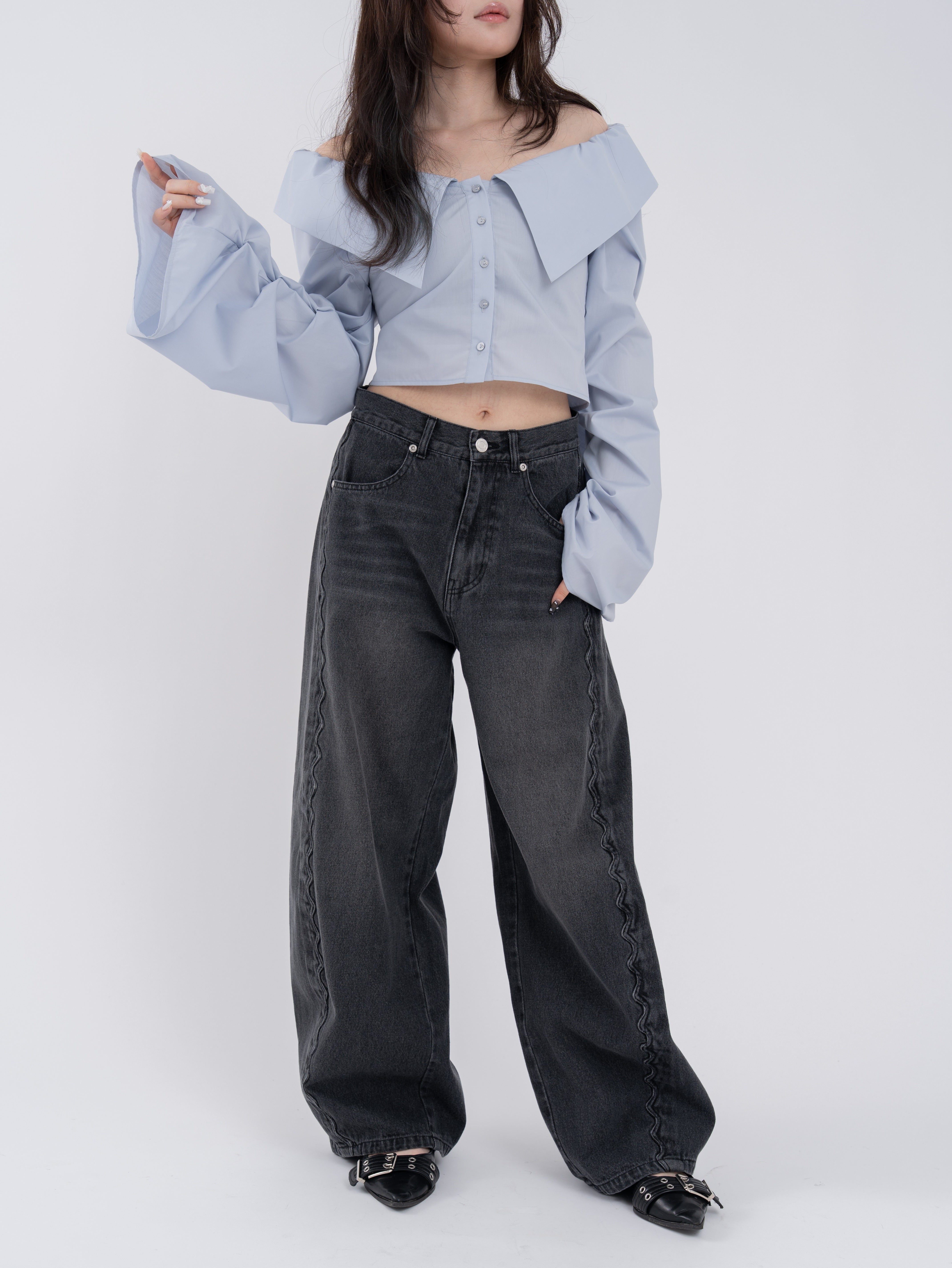 2wayオフショルギャザースリーブブラウス