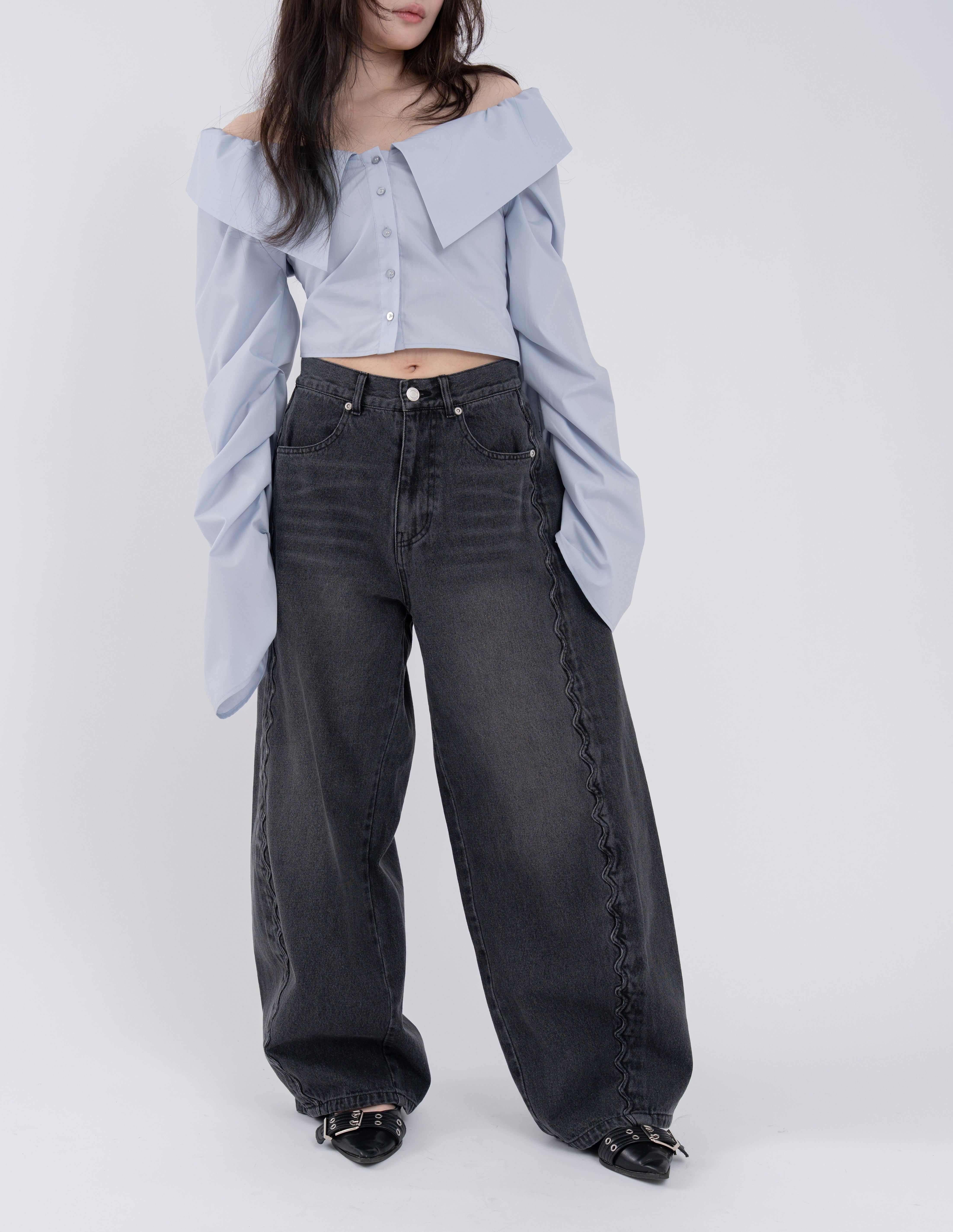 2wayオフショルギャザースリーブブラウス