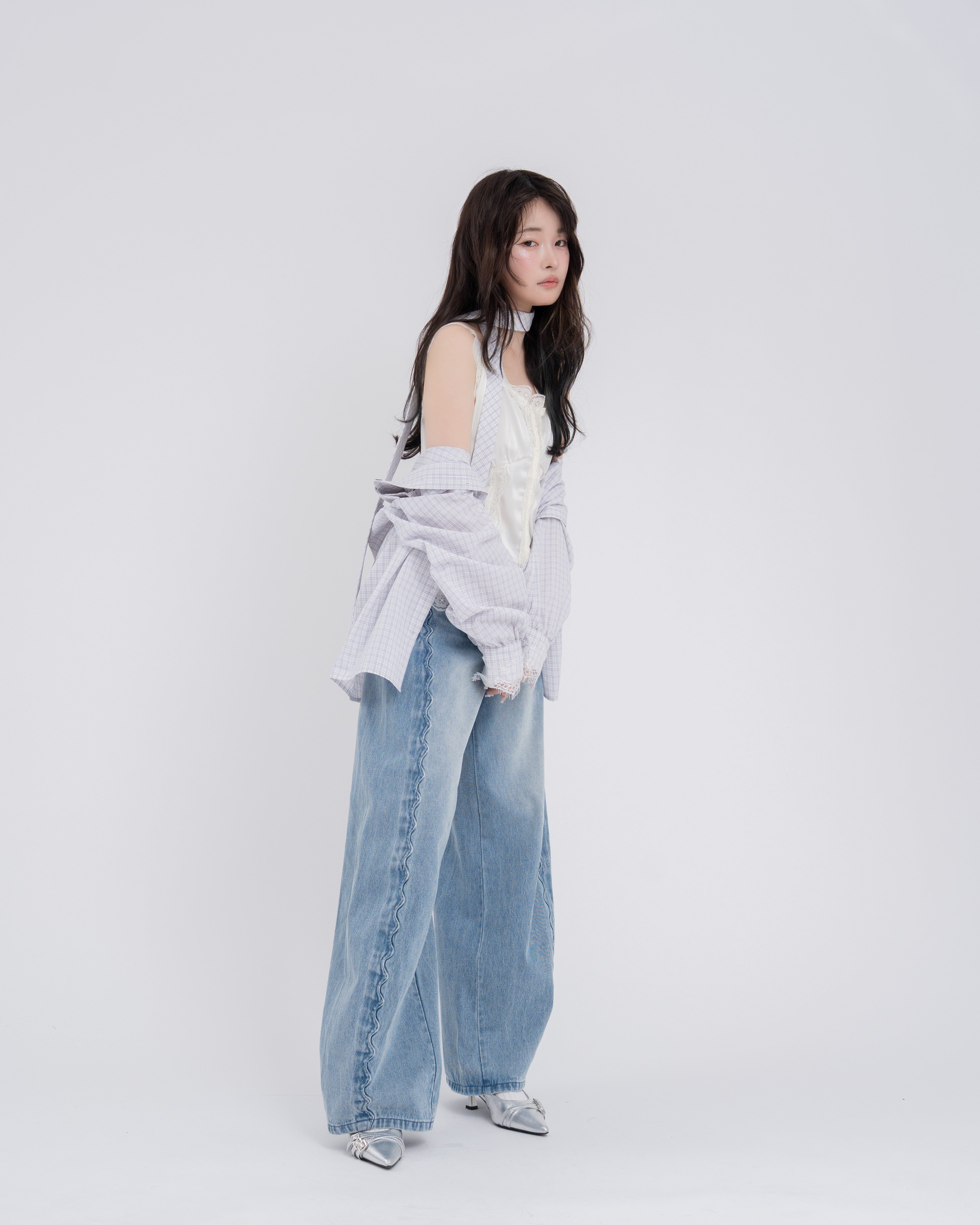 ウェーブラインカーブデニムパンツ