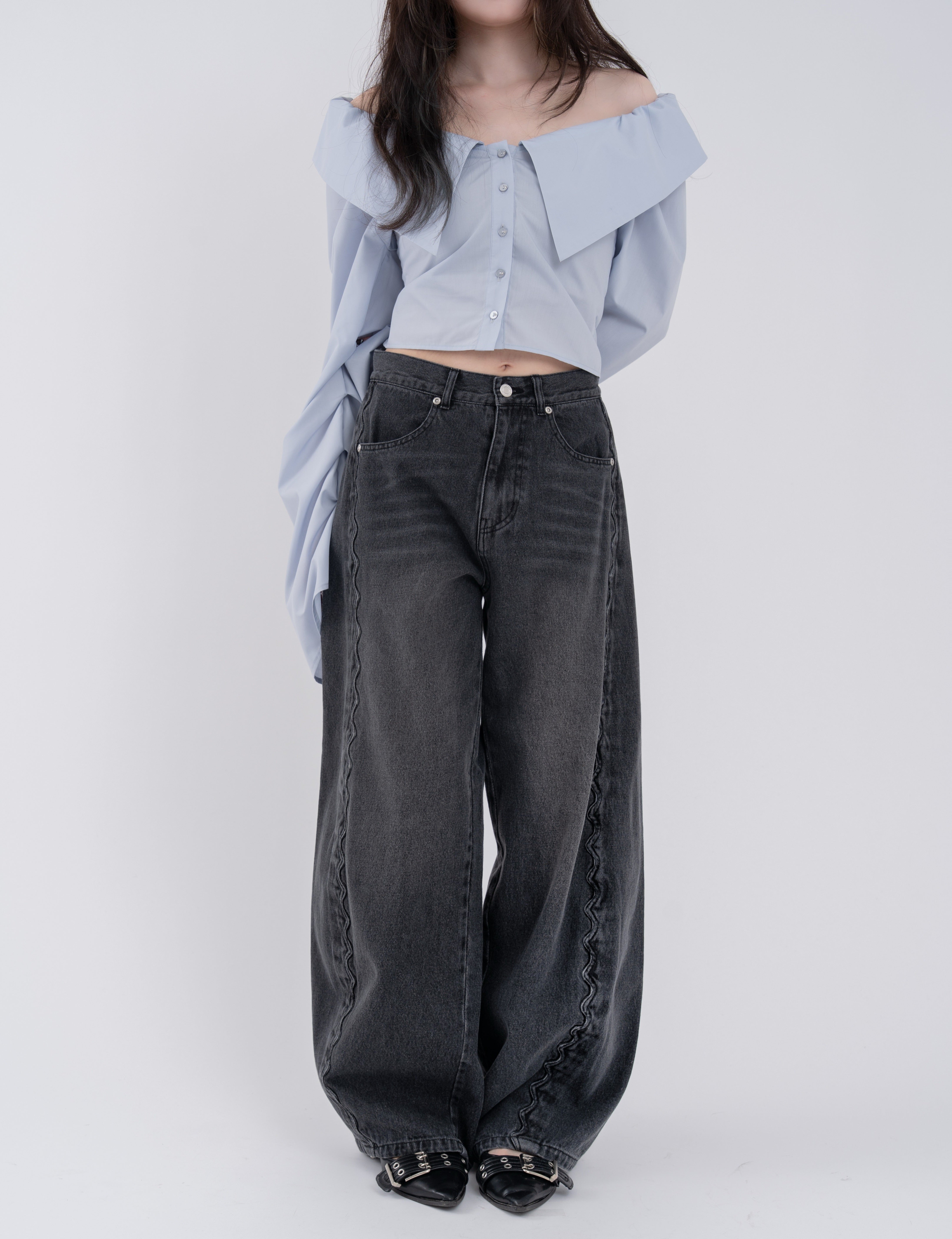 ウェーブラインカーブデニムパンツ