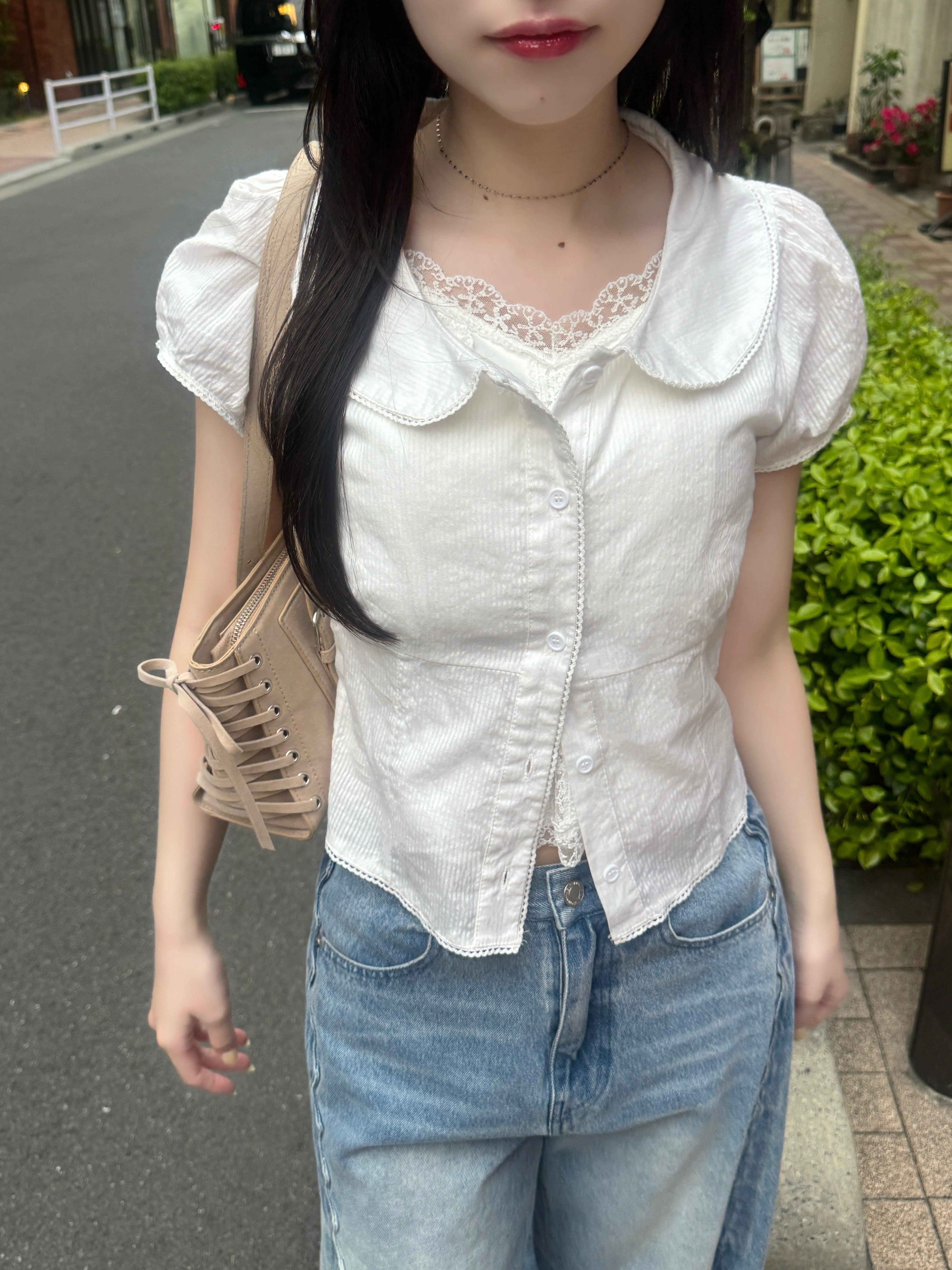 バックリボンキャップスリーブブラウス