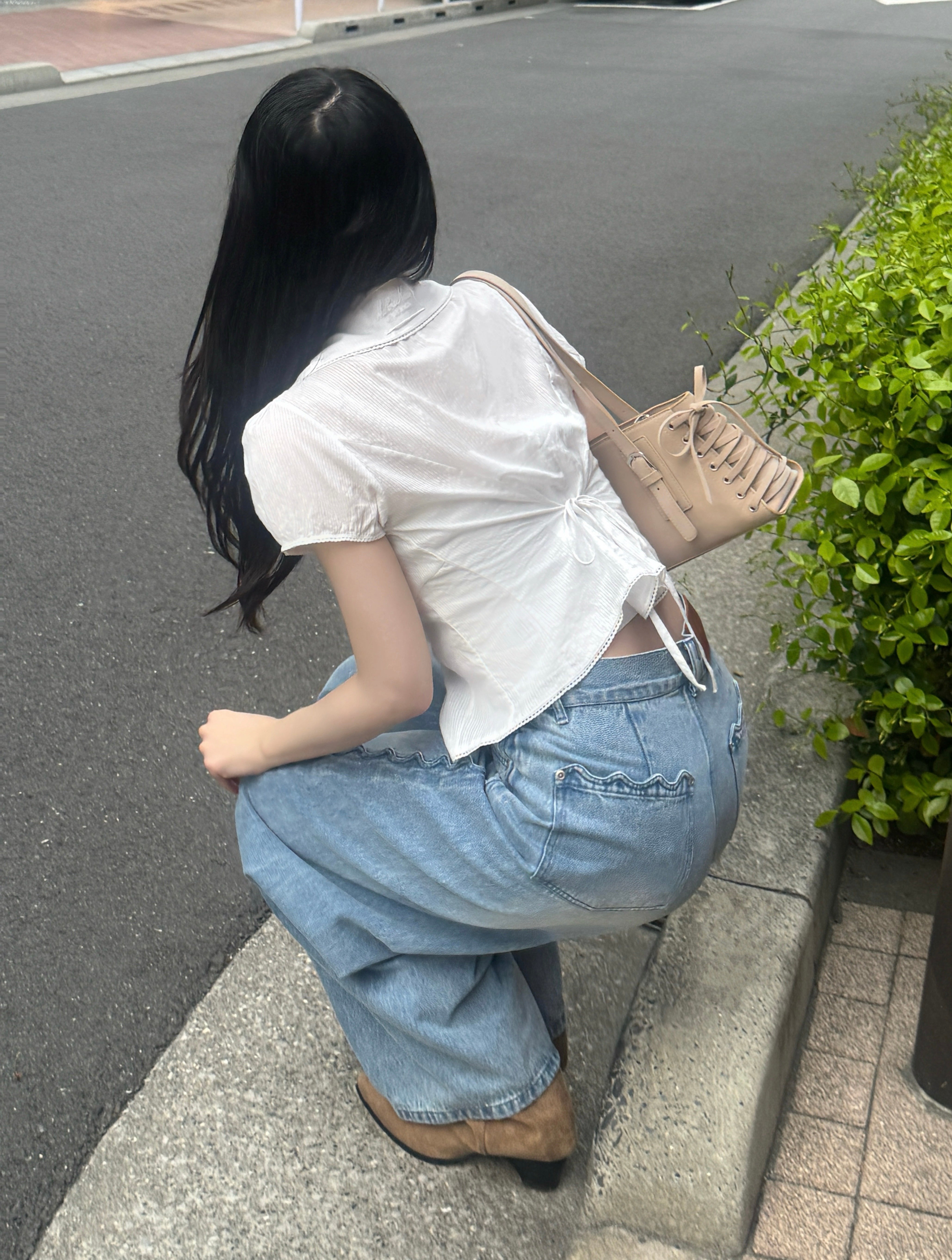 バックリボンキャップスリーブブラウス