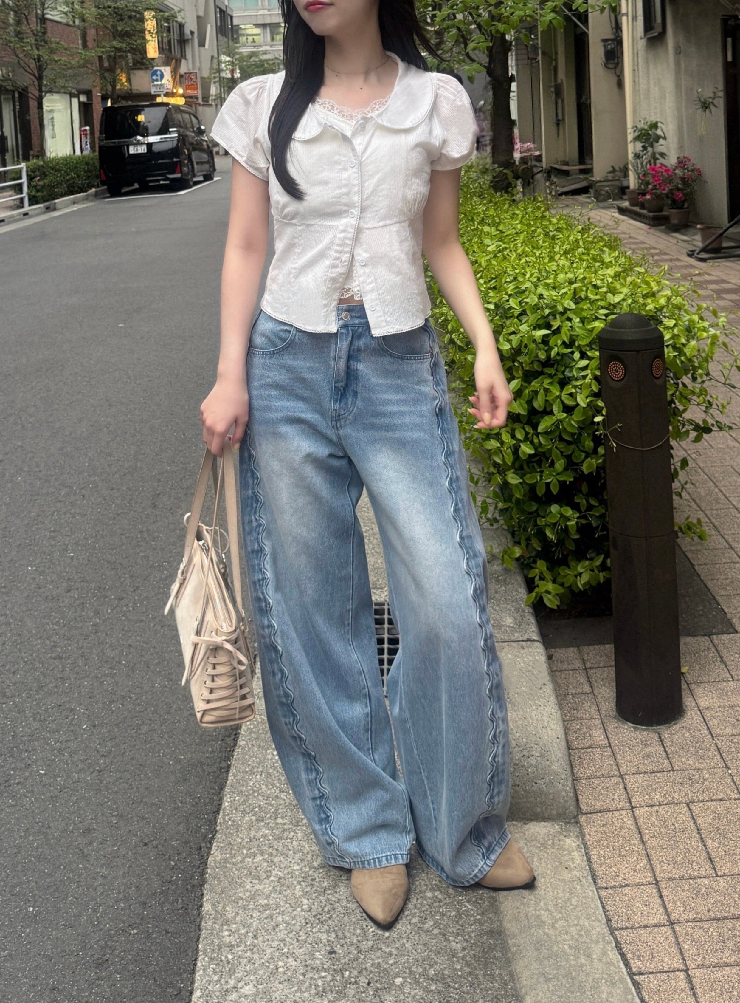 バックリボンキャップスリーブブラウス