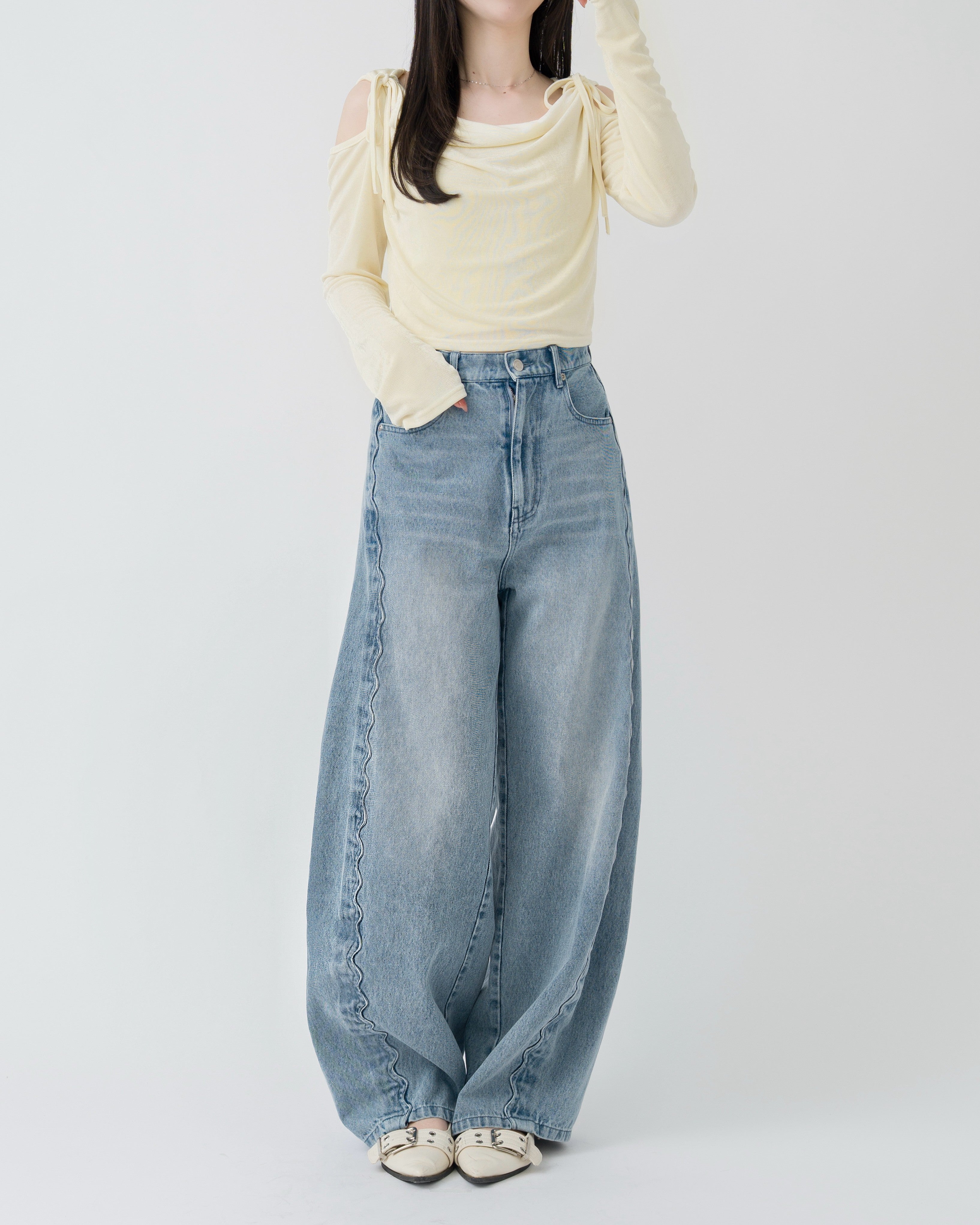 ウェーブラインカーブデニムパンツ