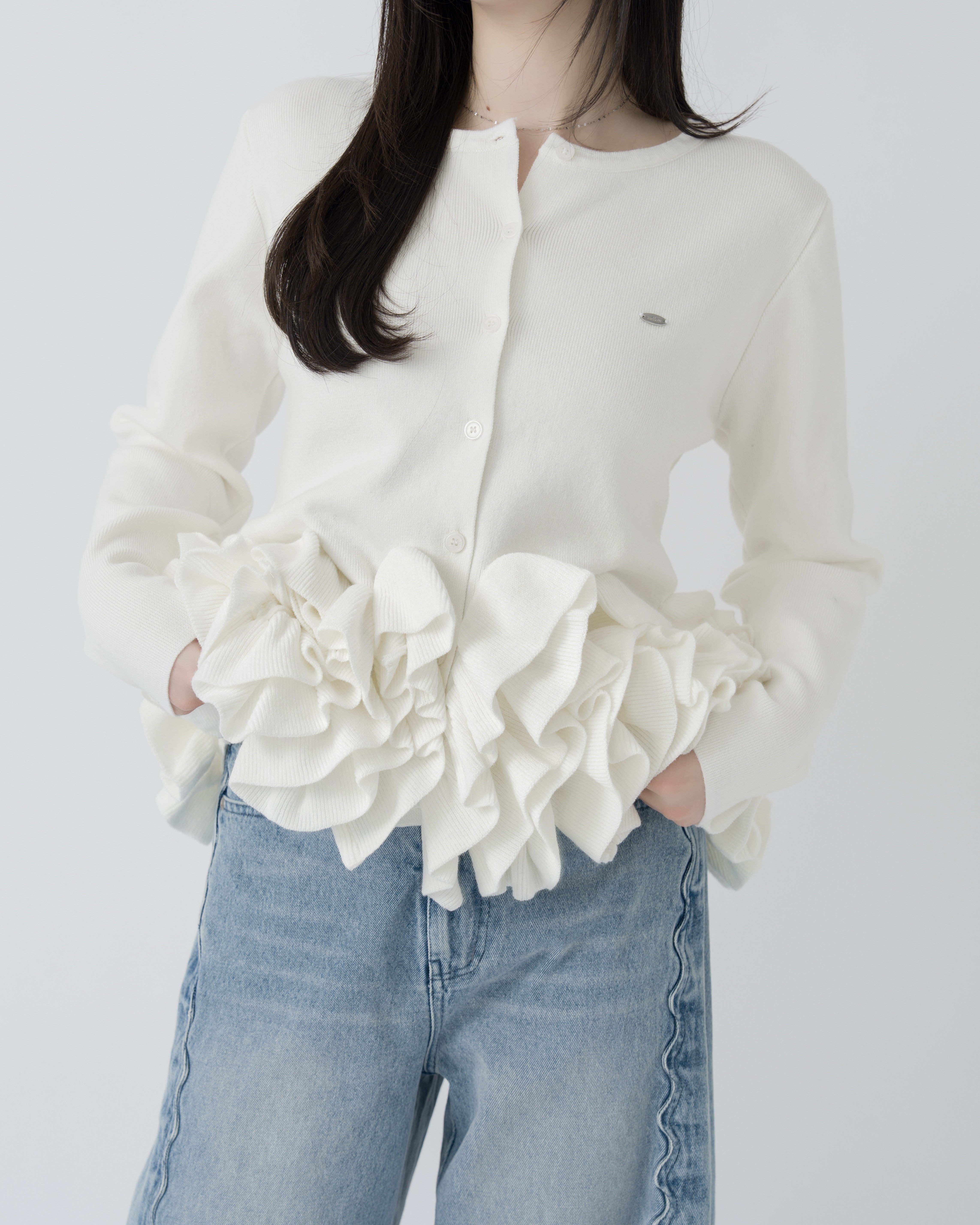 ペプラムフリルニットカーディガン